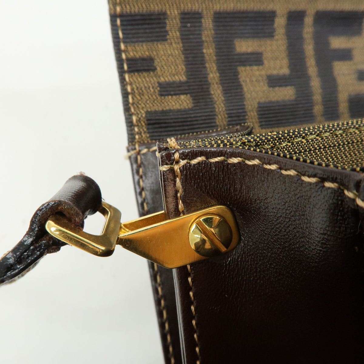 FENDI ZUCCA Jacquard Canvas Leather Shoulder Bag Brown Black