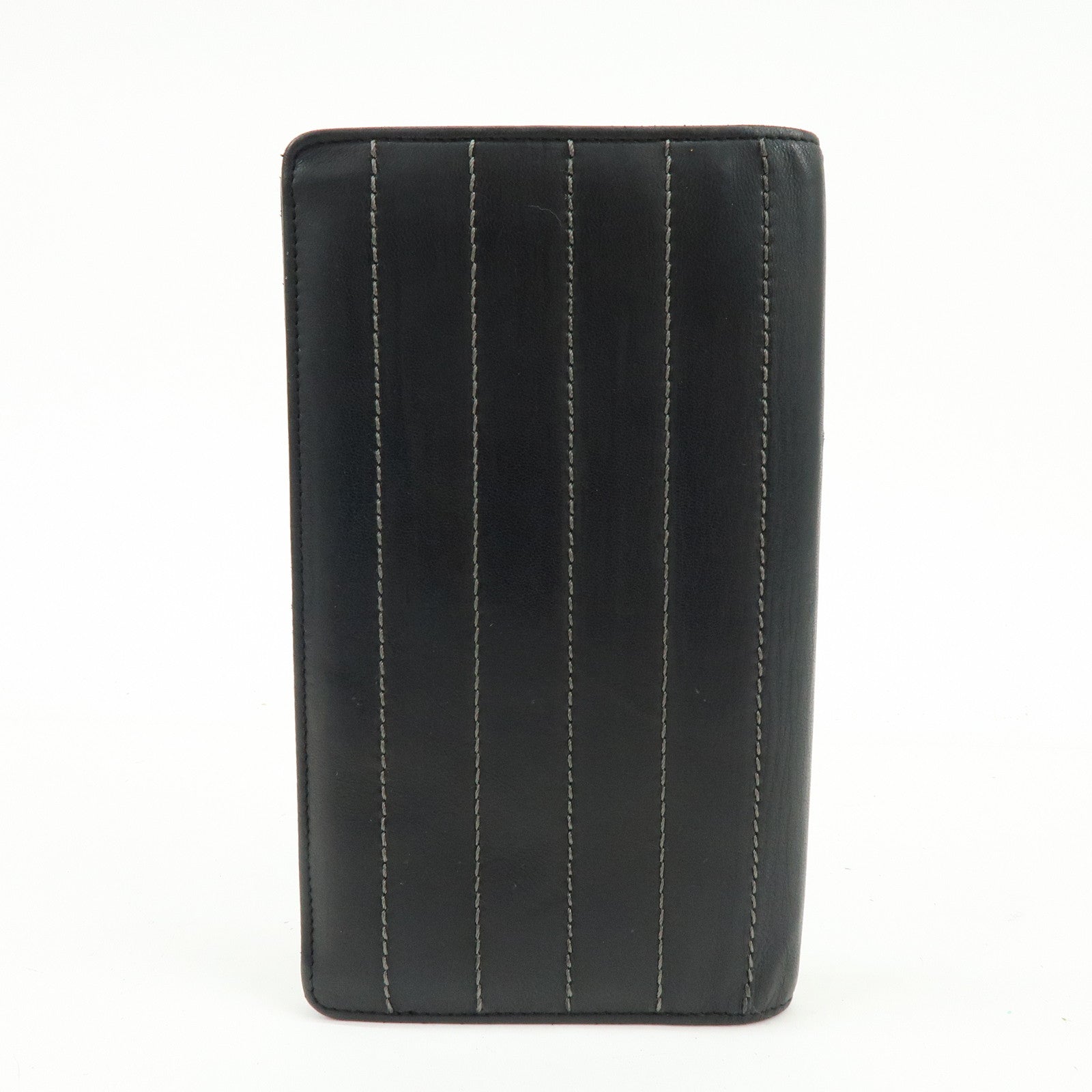 CHANEL COCO Mark Leather Bi-fold Flap Long Wallet Black