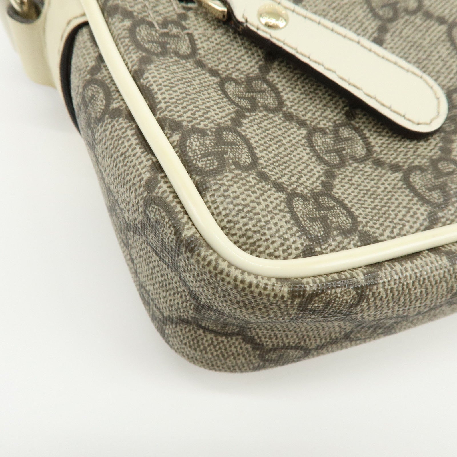 GUCCI GG Supreme Leather Shoulder Bag Crossbody Bag  Beige White 201447