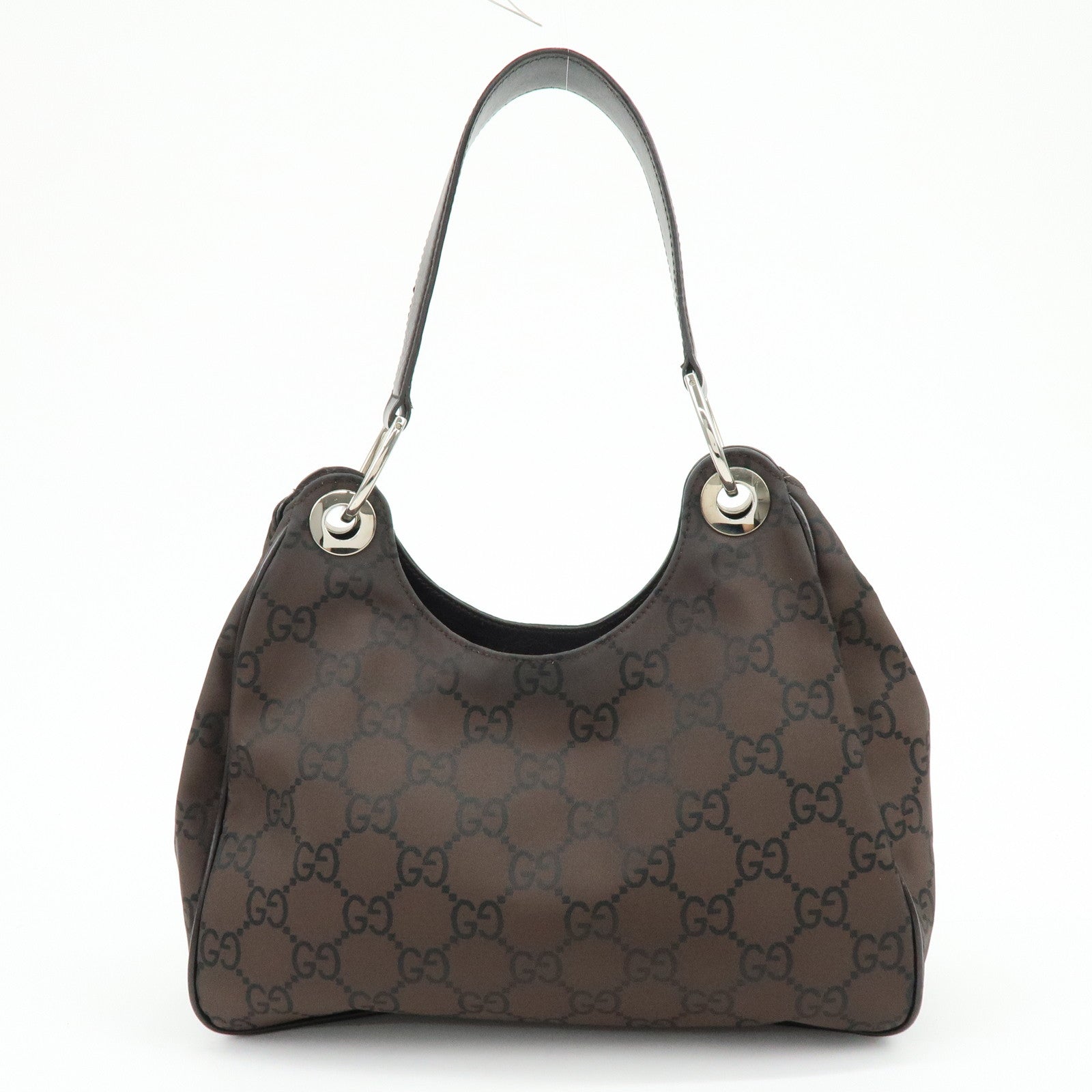 GUCCI GG Nylon Leather Shoulder Bag Hand Bag Dark Brown 257265