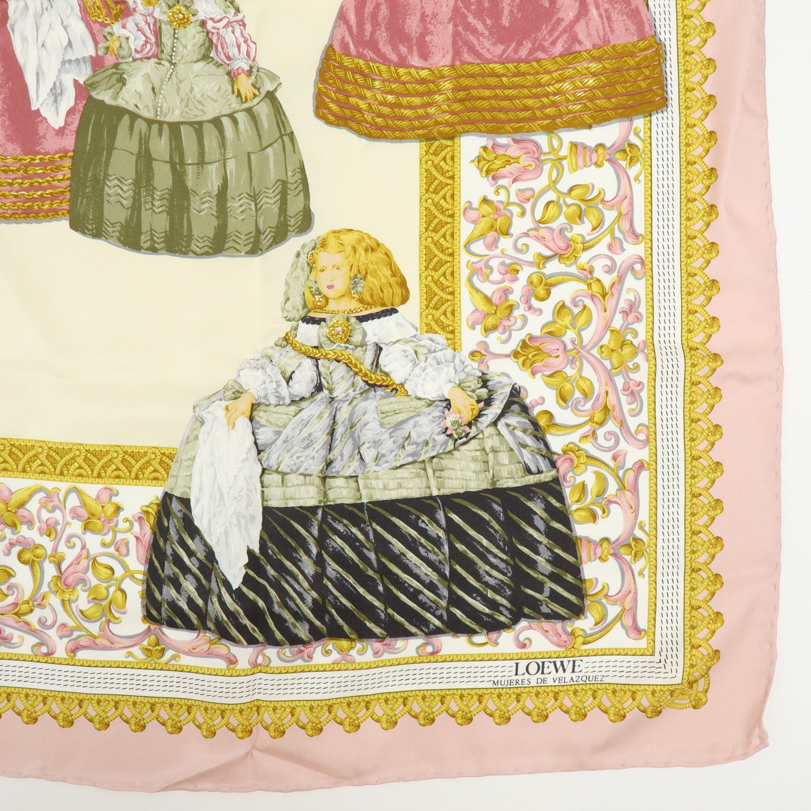 LOEWE Set of 2 Silk 100% Scarf VELAZQUEZ Paisley Pink Gold