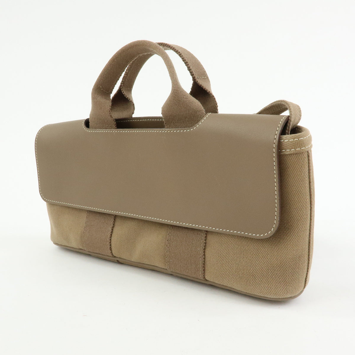 HERMES Valparaiso Long PM Calf Skin Tote Bag Hand Bag Etoupe