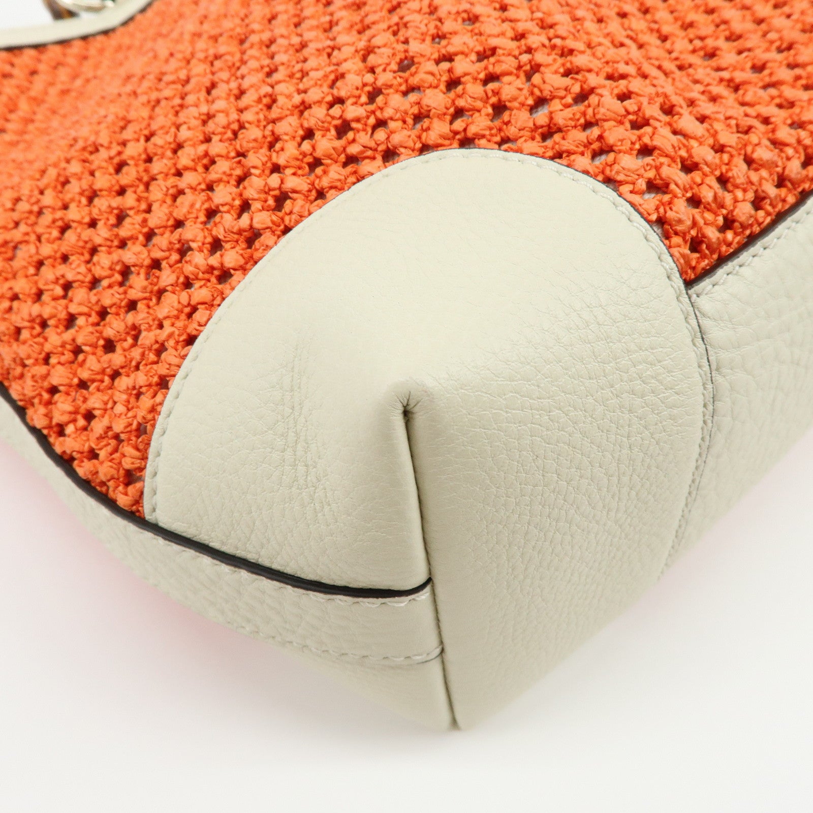 GUCCI Bamboo Raffia Leather Tote Bag Hand Bag Orange White 338965