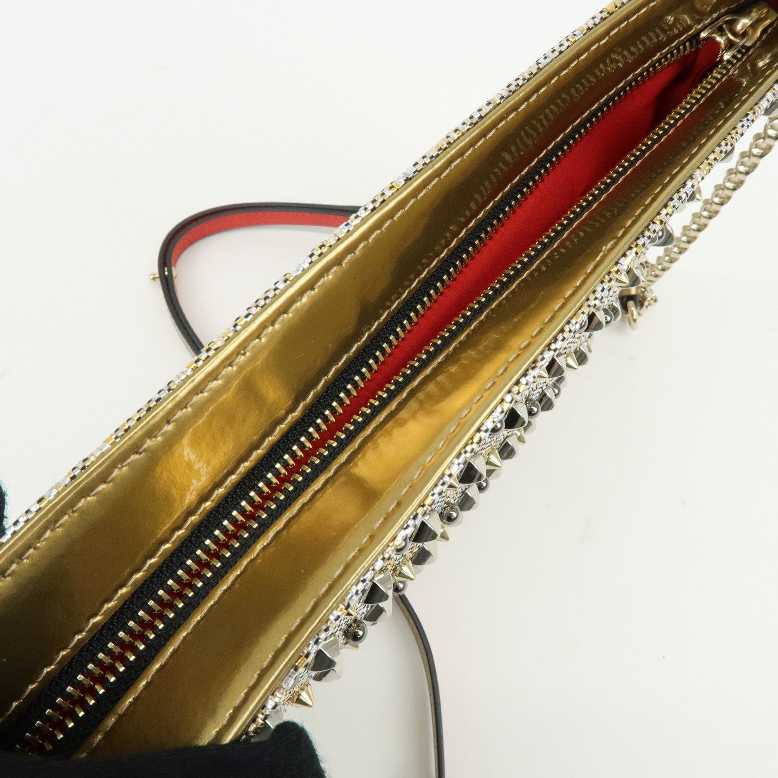 Christian Louboutin Glitter Patent Leather 2Way Bag Shoulder Bag Gold