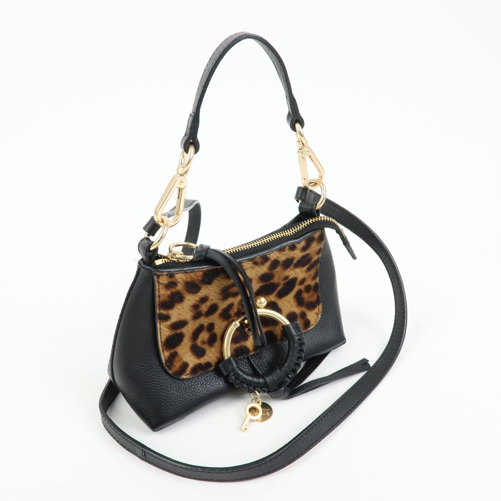 Chloe See By Chloe Joan Leather Unborn Calf 2Way Bag Leopard Black