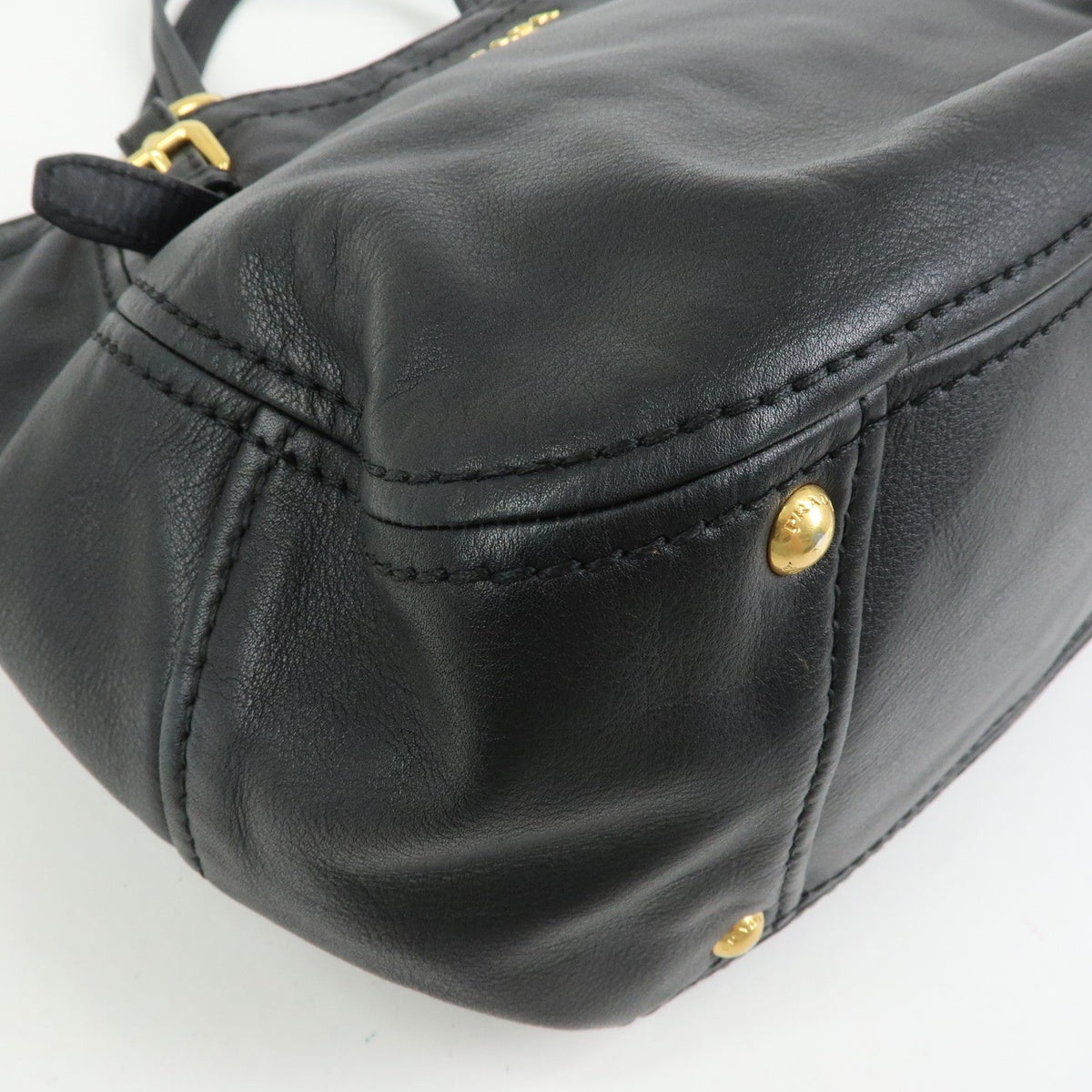 PRADA Soft Calf Leather Tote Bag Shoulder Bag Black BR4691