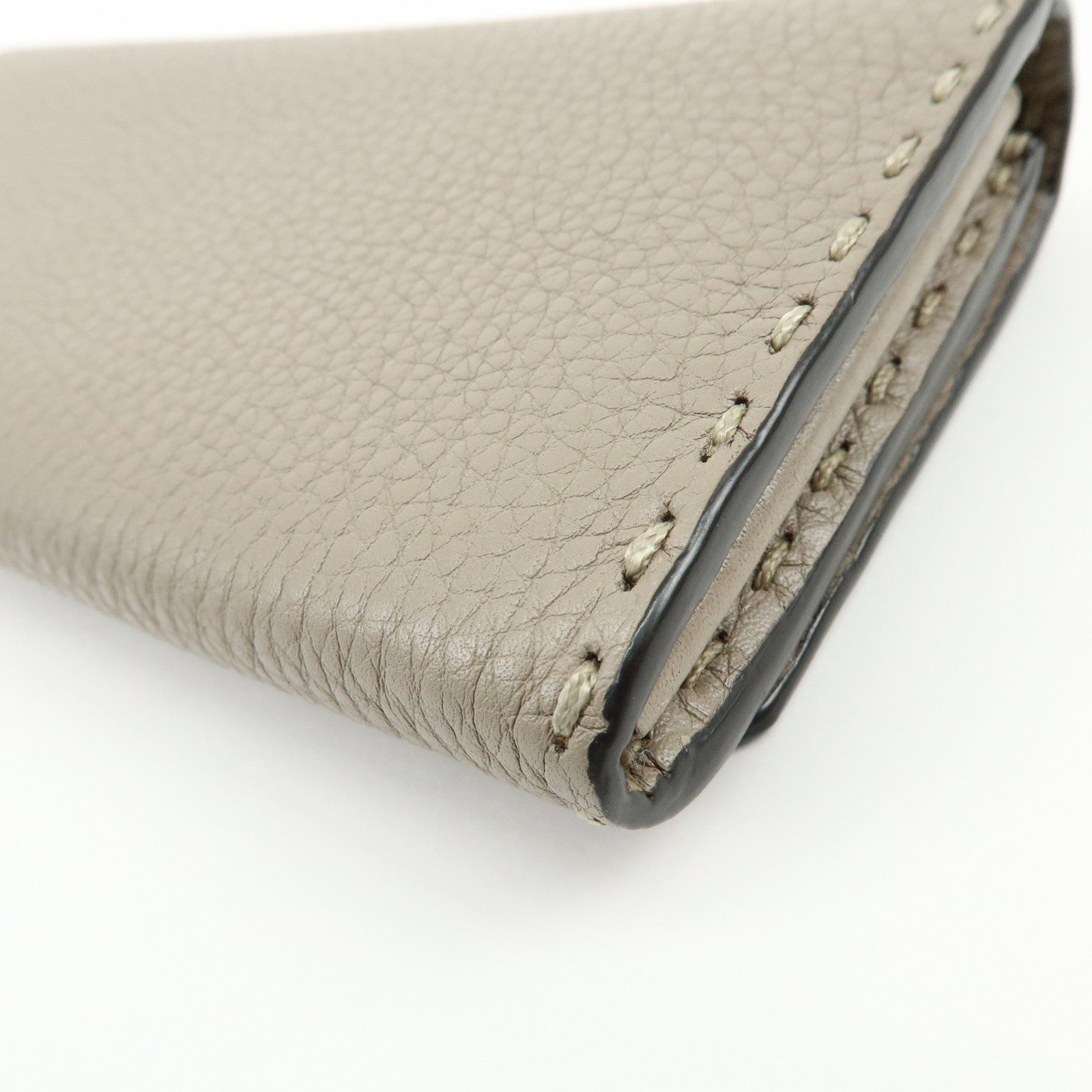 FENDI Selleria Leather Bi-fold Long Wallet Greige 8M0384