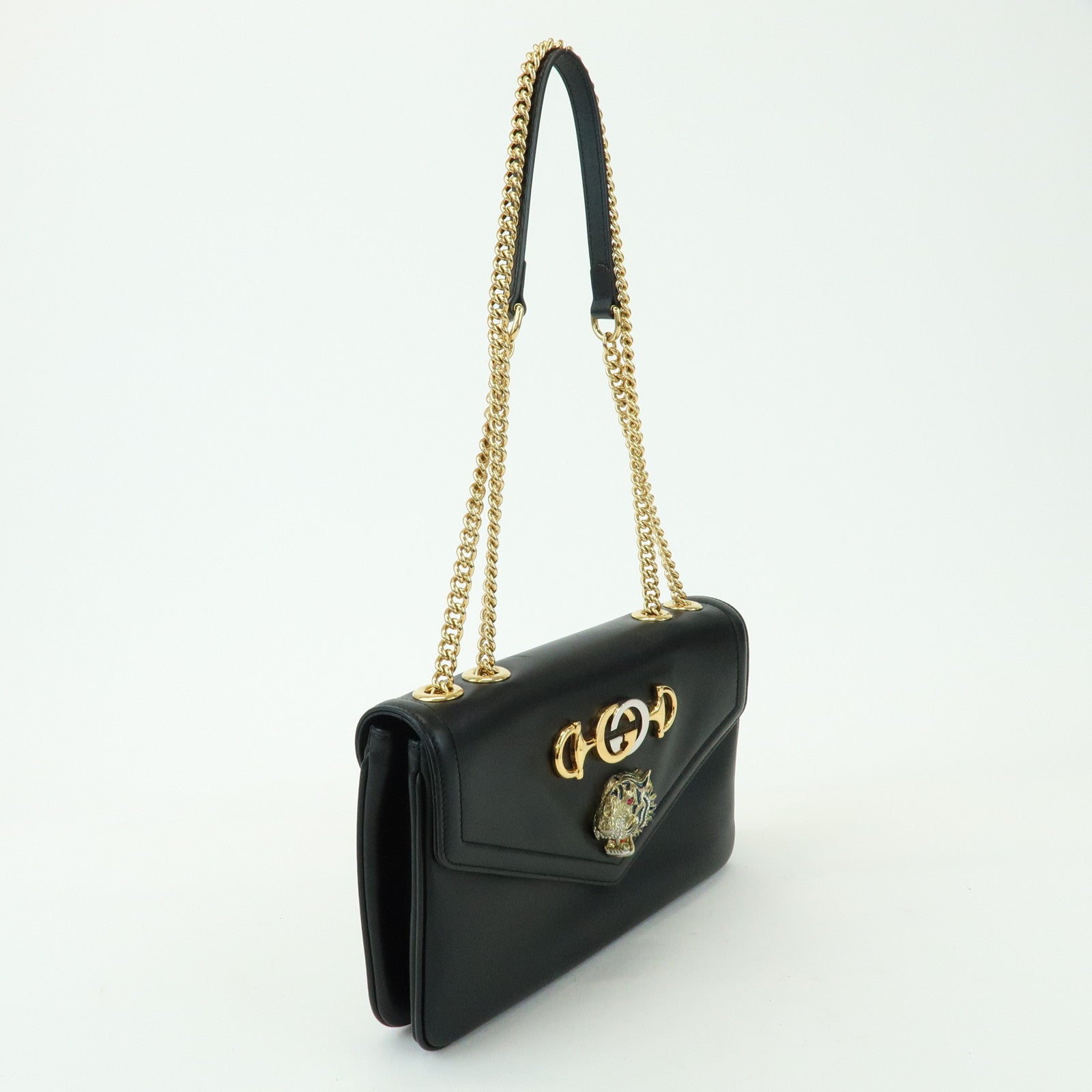GUCCI Raja Calf Leather Rhinestone Chain Shoulder Bag Black 537241