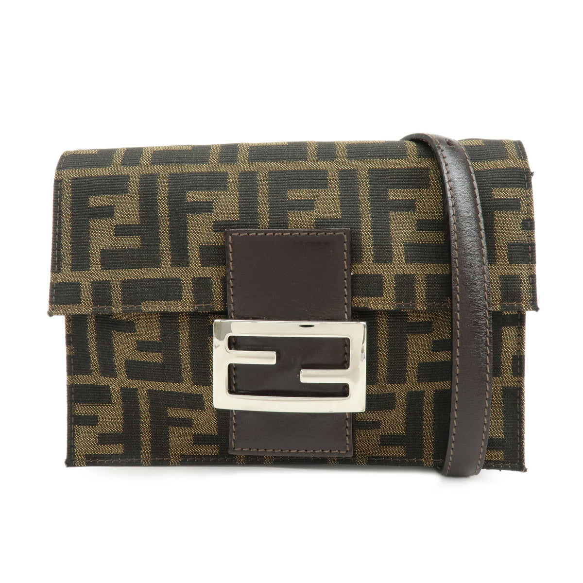 FENDI Zucca Jacquard Canvas Leather Shoulder Bag Brown Black 0915967002