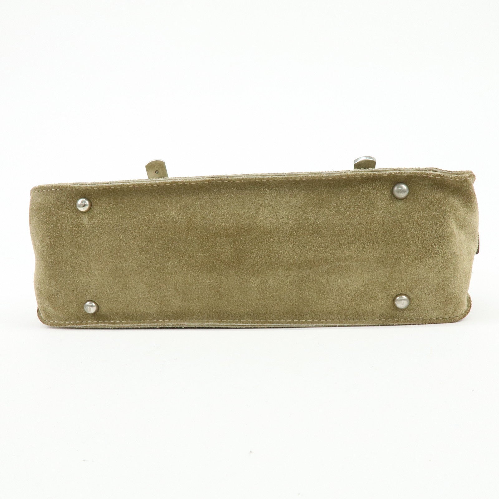 LOEWE Anagram Suede Leather Hand Bag Tote Bag Studs Khaki Brown
