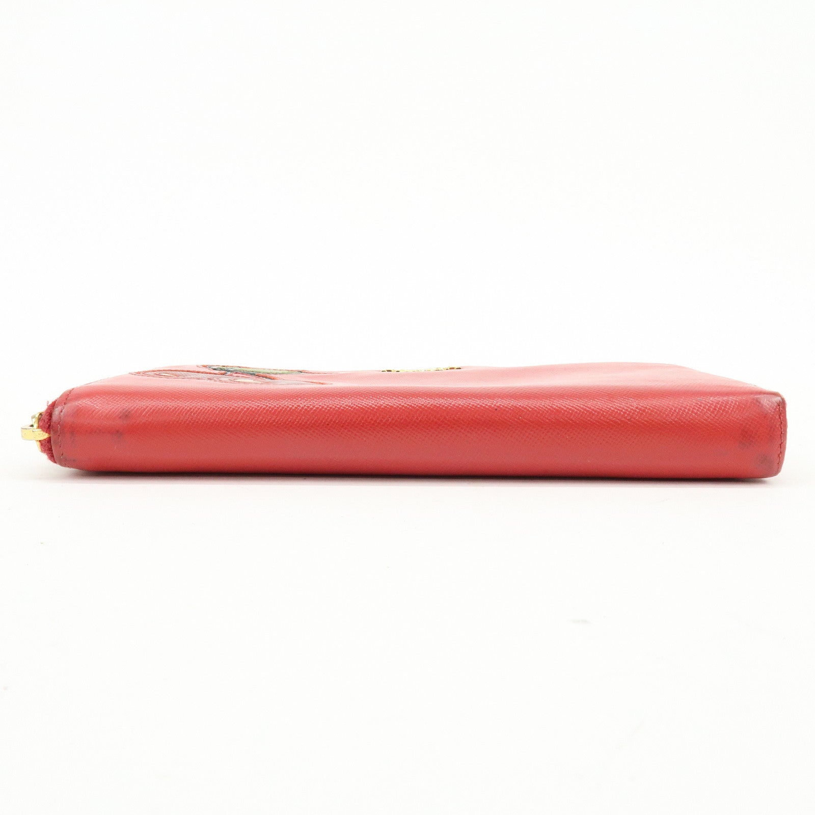 PRADA Saffiano Leather Cherry Round Zippy Long Wallet Red