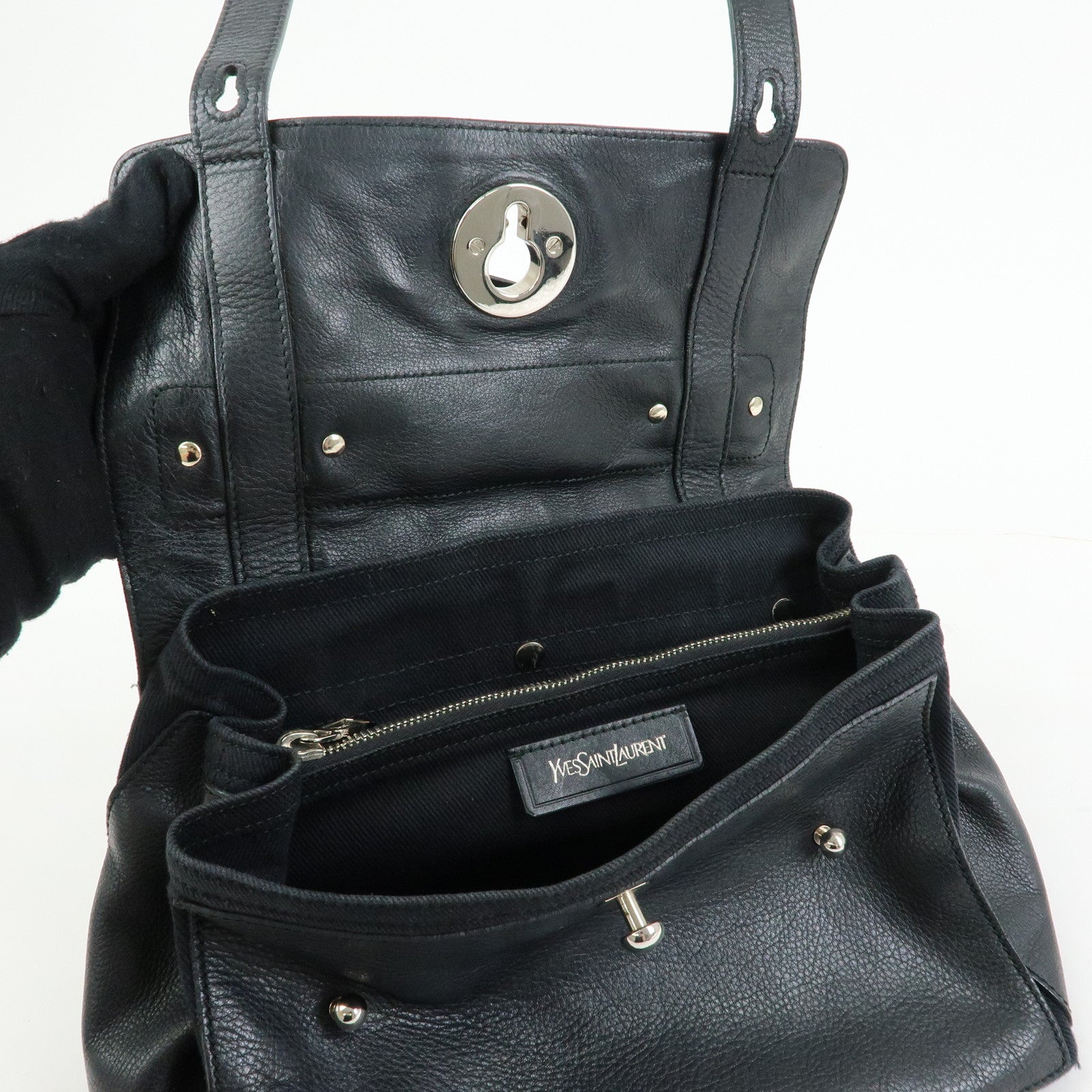 SAINT LAURENT PARIS Muse Two Leather 2Way Hand Bag Black