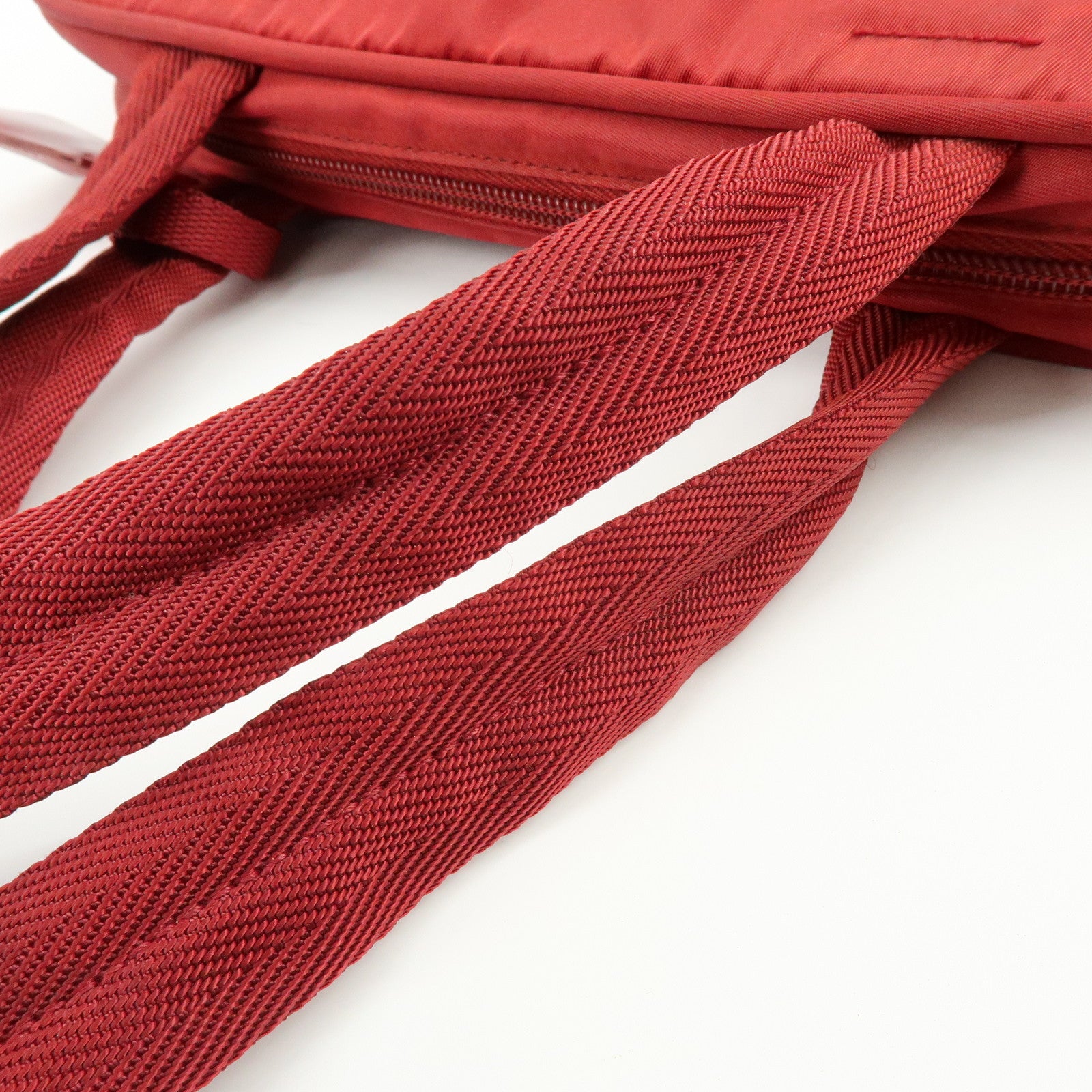 PRADA Triangle Logo Nylon Tote Bag Shoulder Bag Dial Lock Red