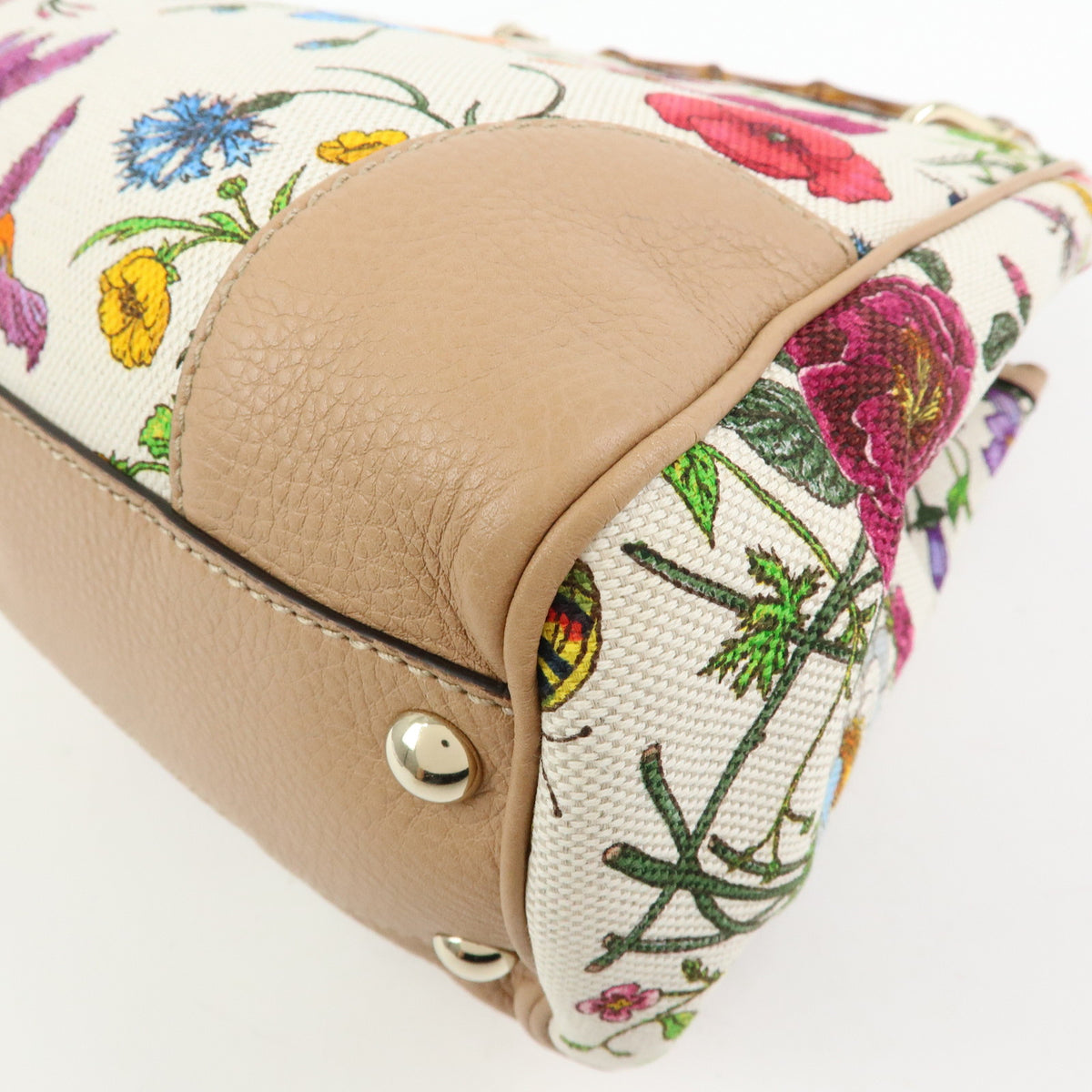 GUCCI Bamboo Flora Canvas Leather 2Way Bag Japan Limited Ivory 336032
