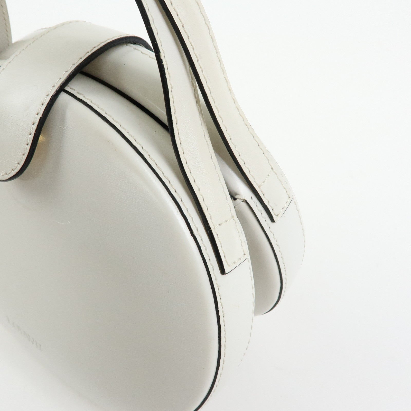 Loewe Logo Round Leather Hand Bag White