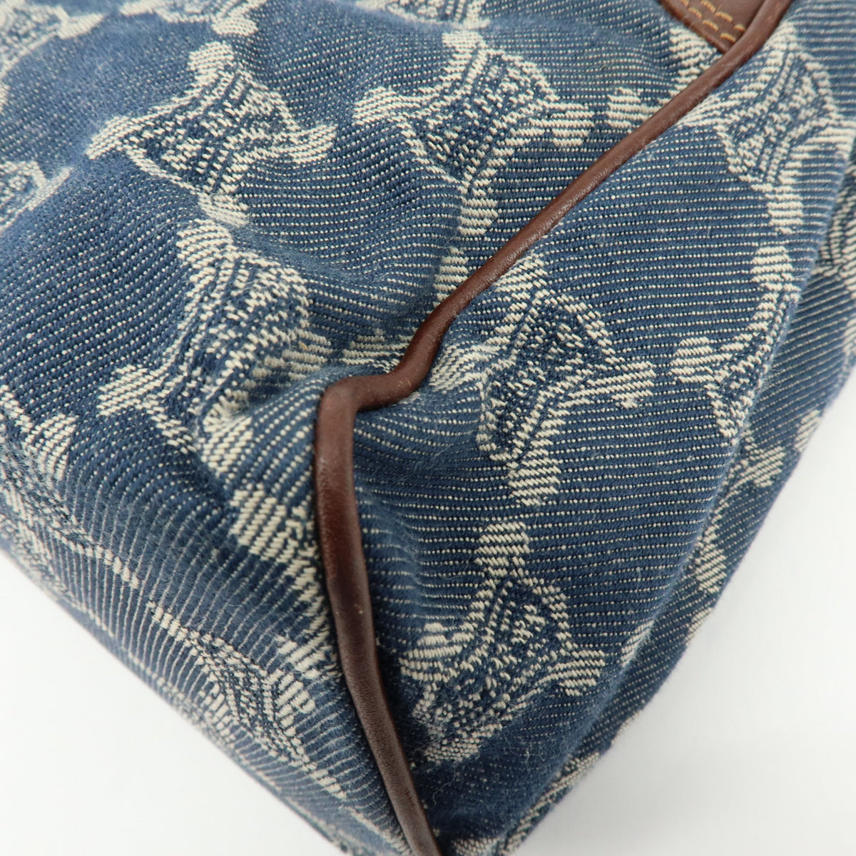 CELINE Paris Macadam Denim Leather Mini Tote Hand Bag Navy Brown