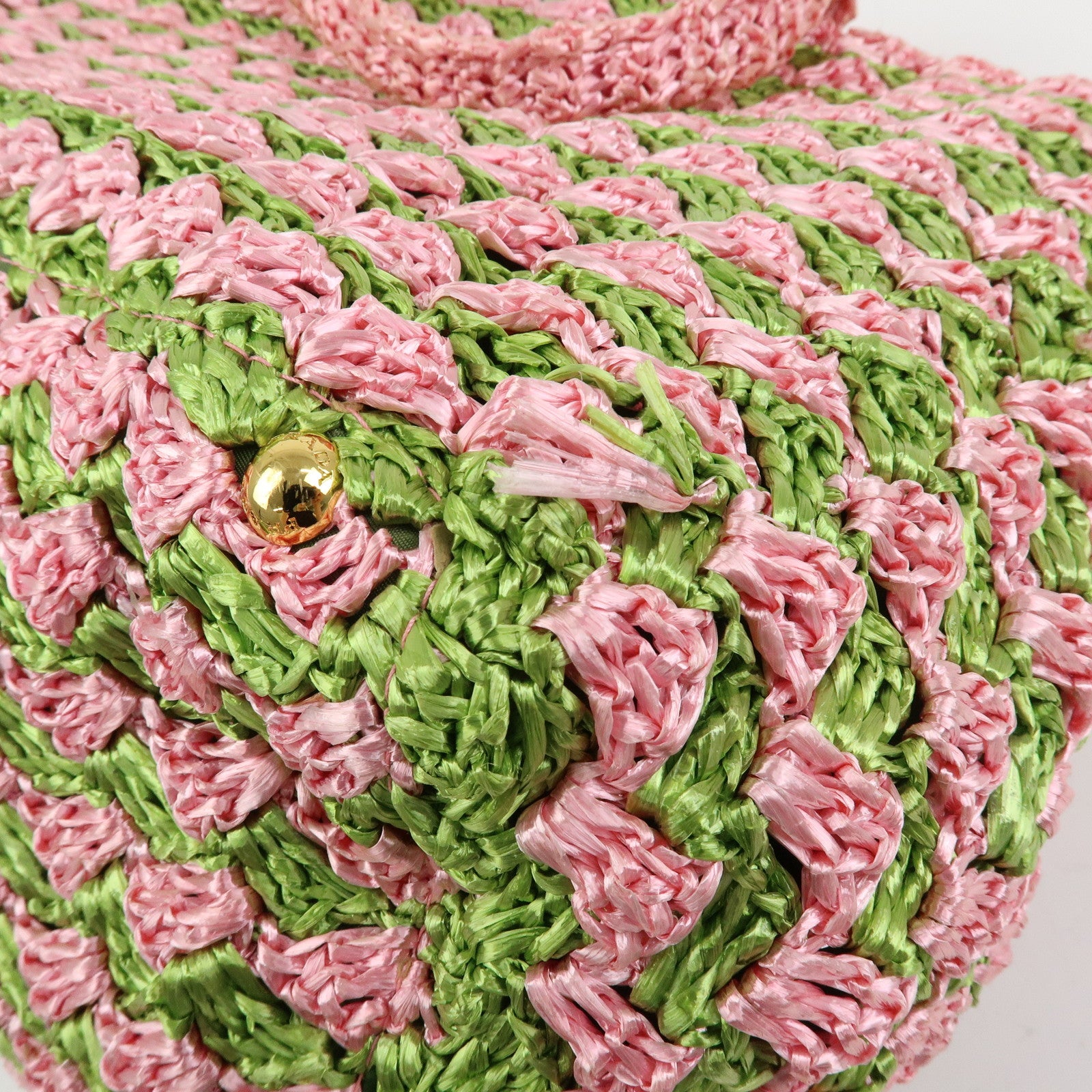 PRADA Triangle Logo Canapa Raffia Tote Bag Hand Bag Pink Green