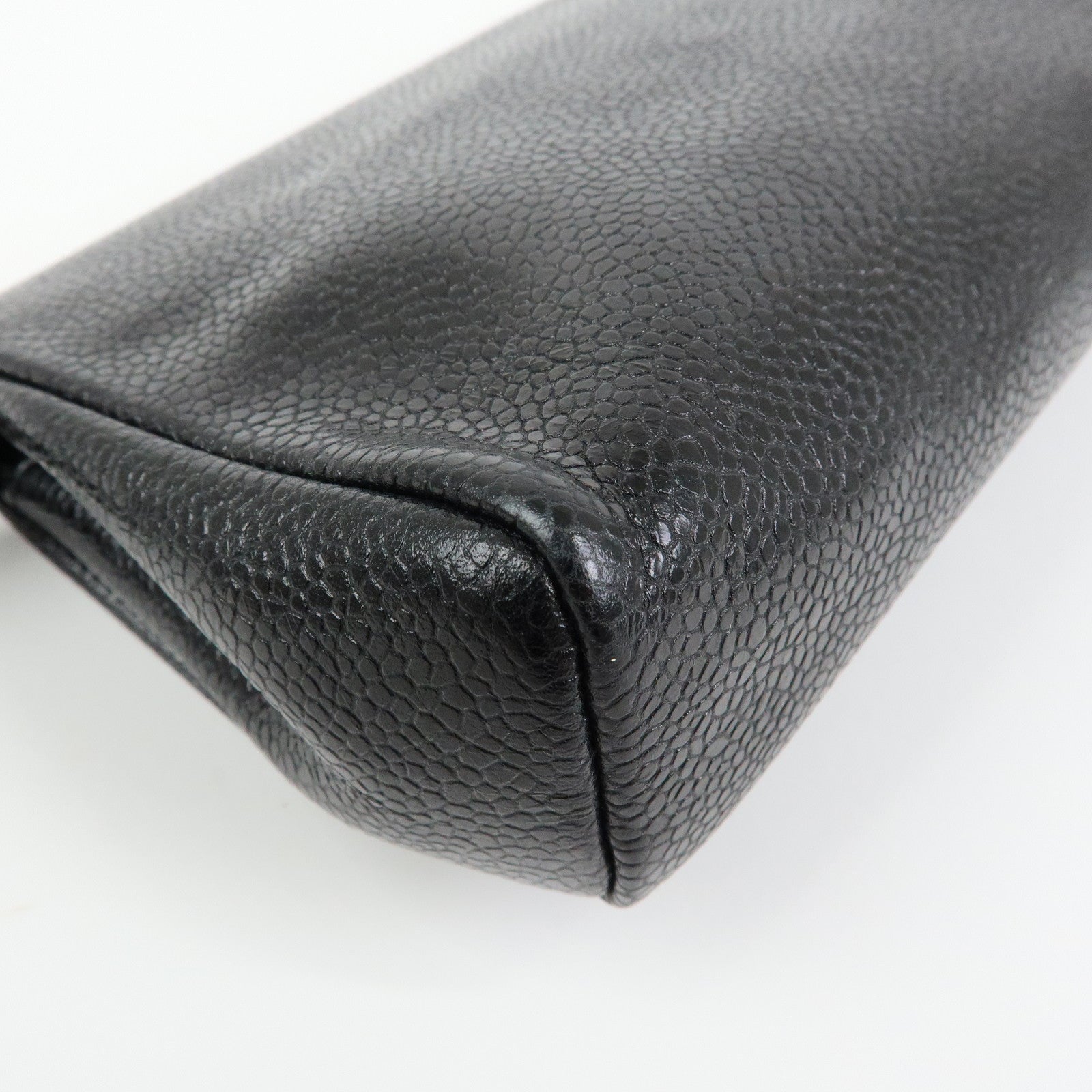 CHANEL COCO Mark Caviarskin Leather Pouch Cosmetic Pouch Black