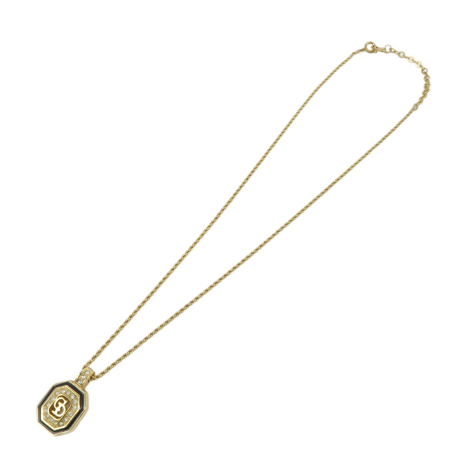 Christian Dior CD Logo Metal Rhinestone Necklace Choker Gold