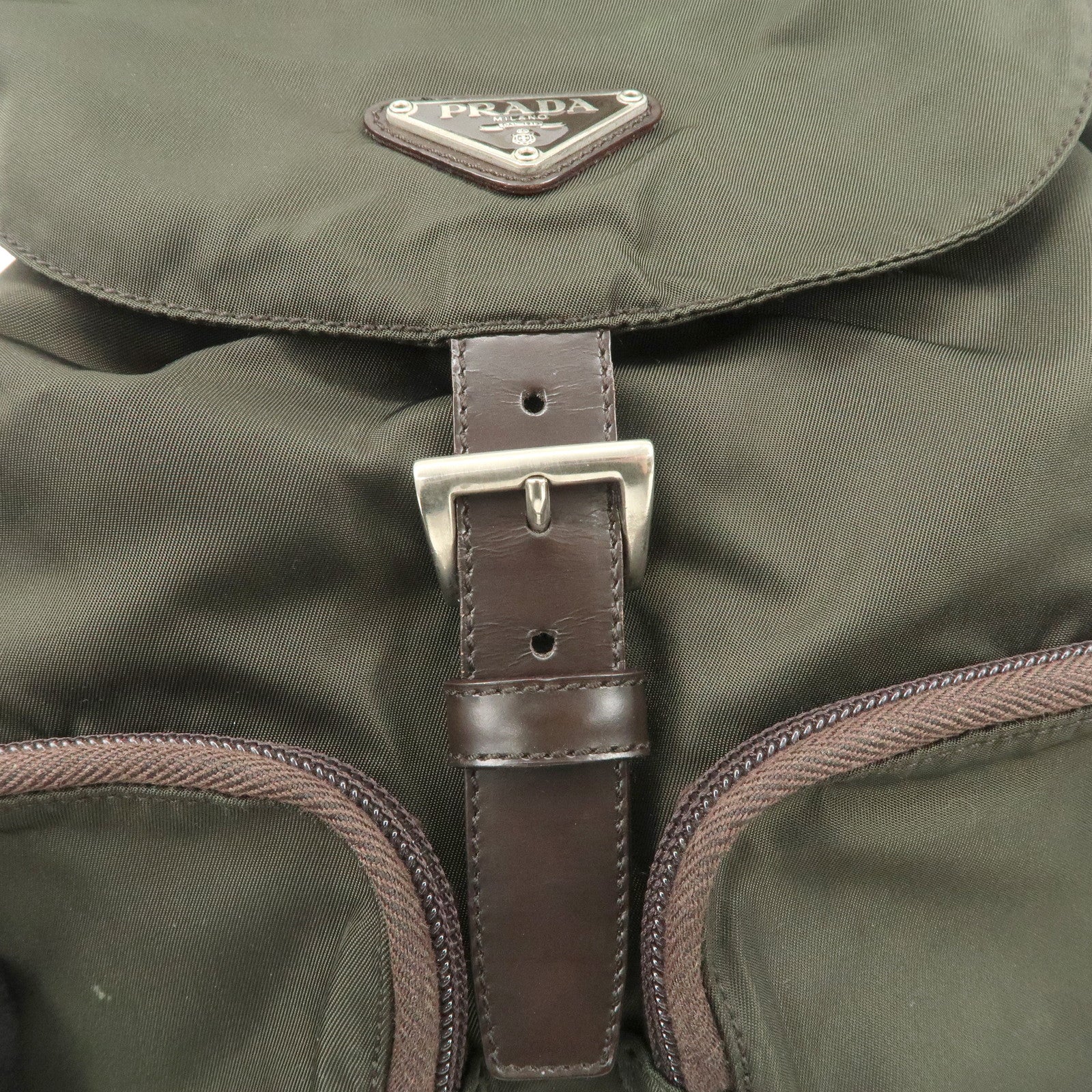 PRADA  Triangle Logo Leather Nylon BackPack B5885F Used