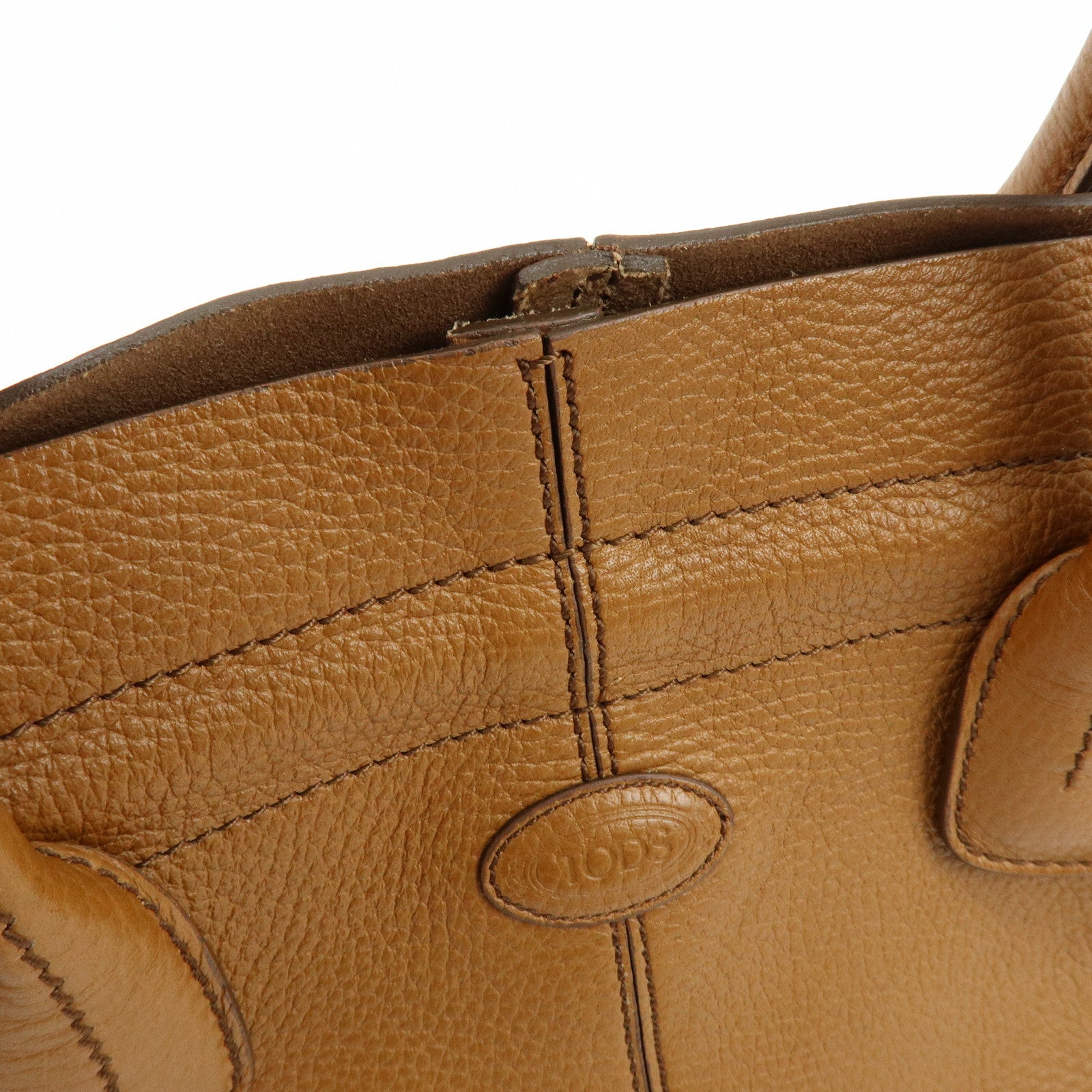 TOD'S Logo Leather Shoulder Bag Hand Bag Tote Bag Camel Brown