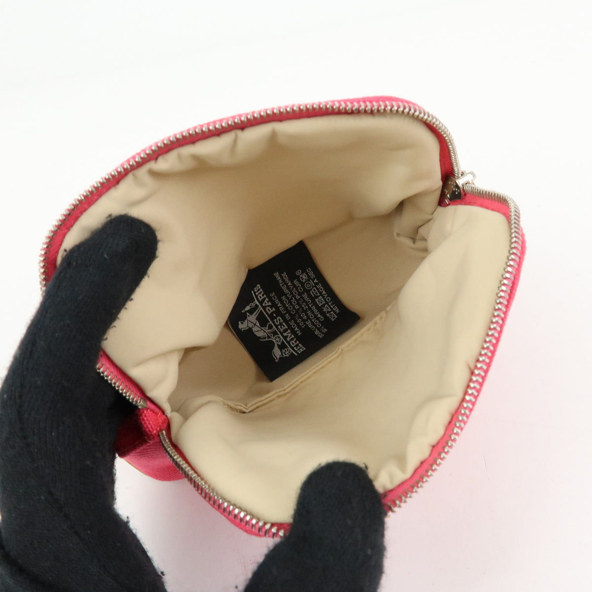 HERMES Bolide Mini Mini 16 Canvas Leather Pouch Pink Brown