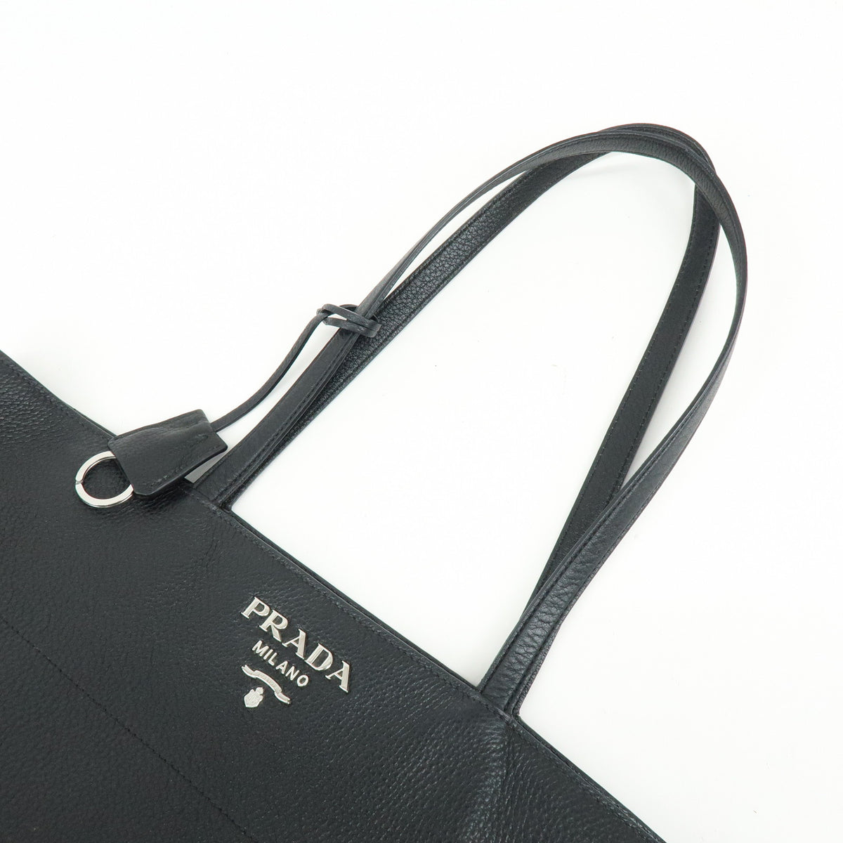 PRADA Logo Calf Leather Tote Bag Shoulder Bag Black