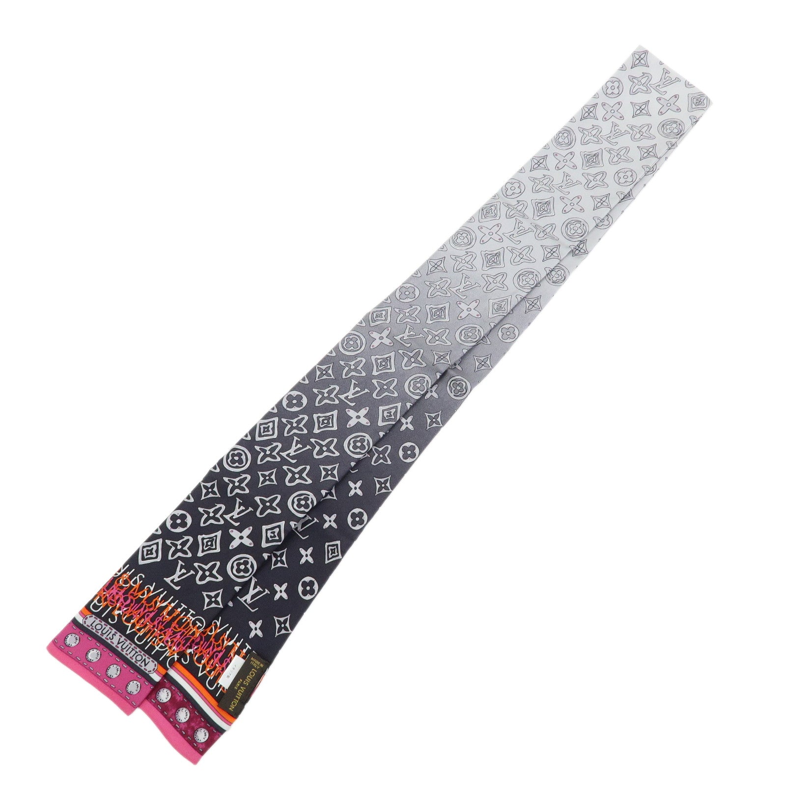 Louis Vuitton Silk 100% Monogram Map Bandeau Scarf Gray Pink Gradation