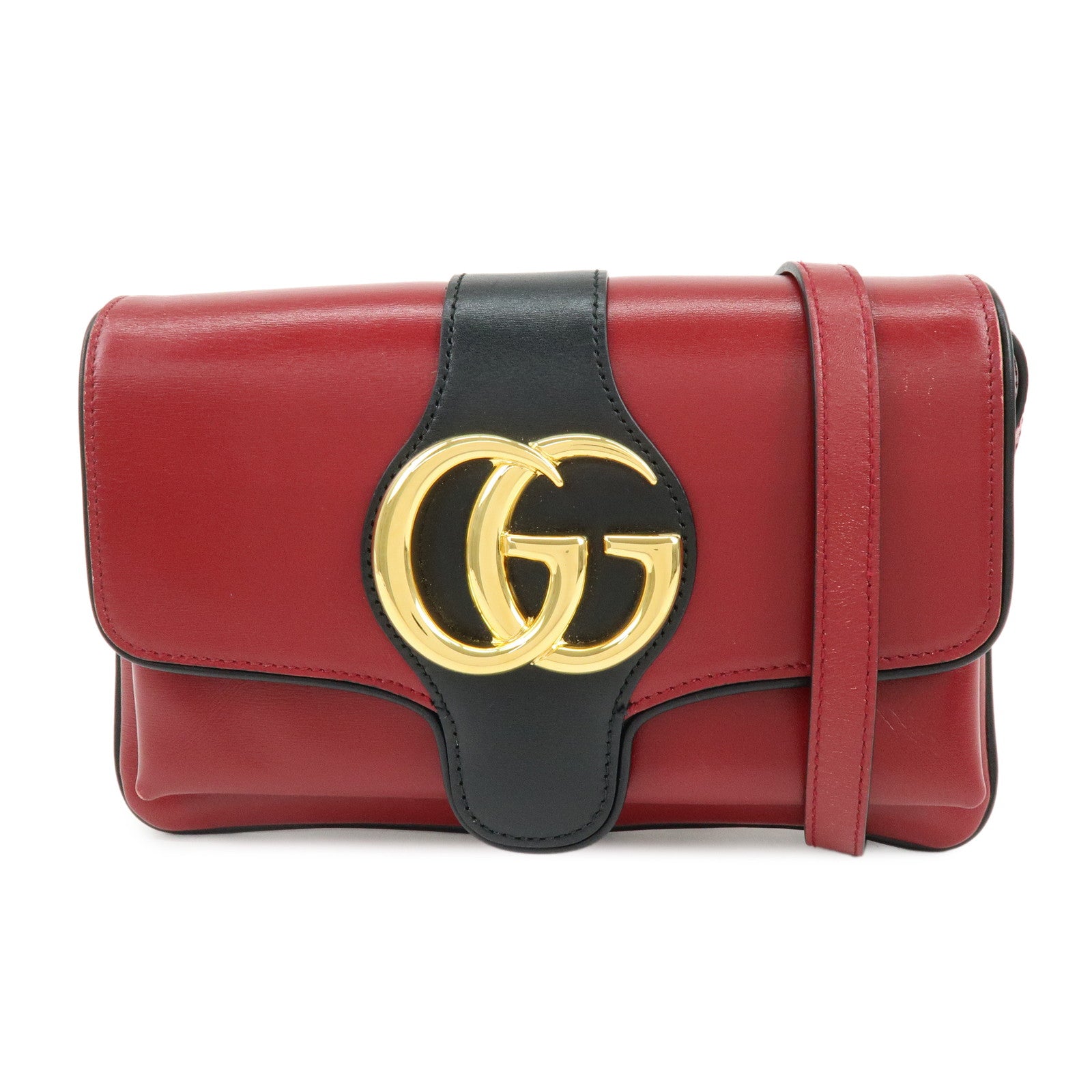 GUCCI Double G Arli Leather Shoulder Bag Crossbody Bag Red 550129
