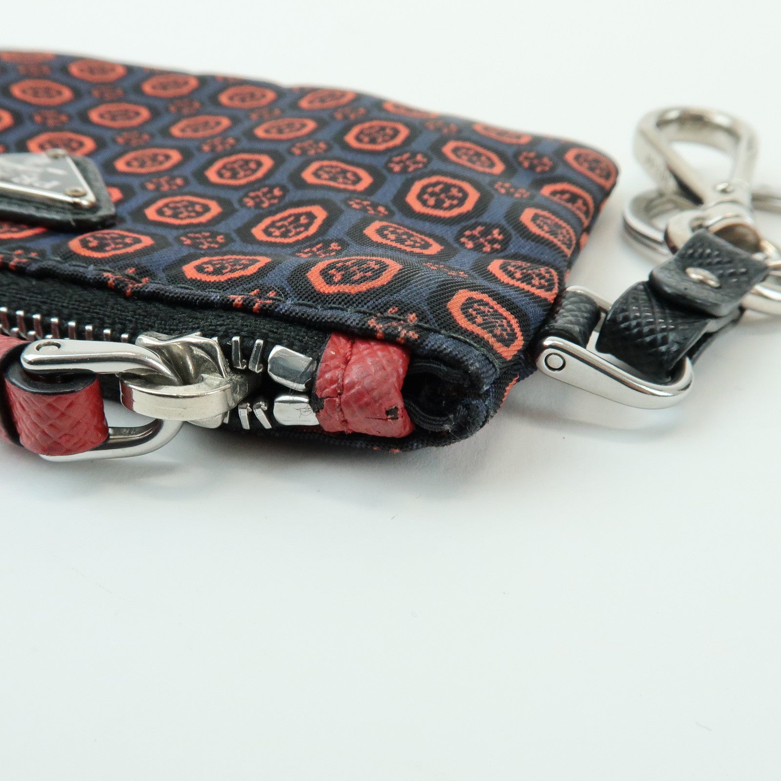 PRADA Triangle Logo Nylon Leather Mini Pouch Key Ring Navy 2TT072