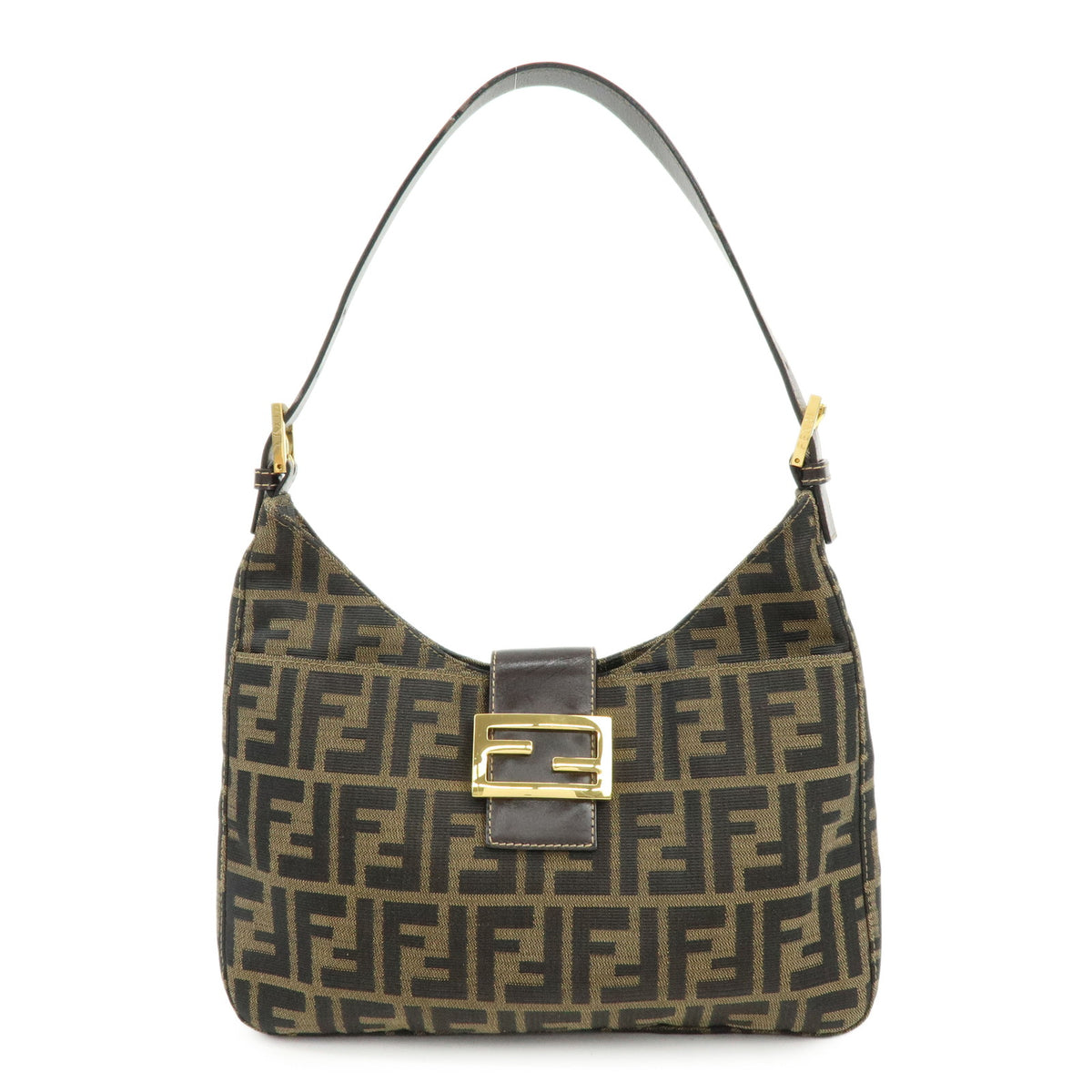 FENDI Zucca Canvas Leather Shoulder Bag Hand Bag Brown Black 26569