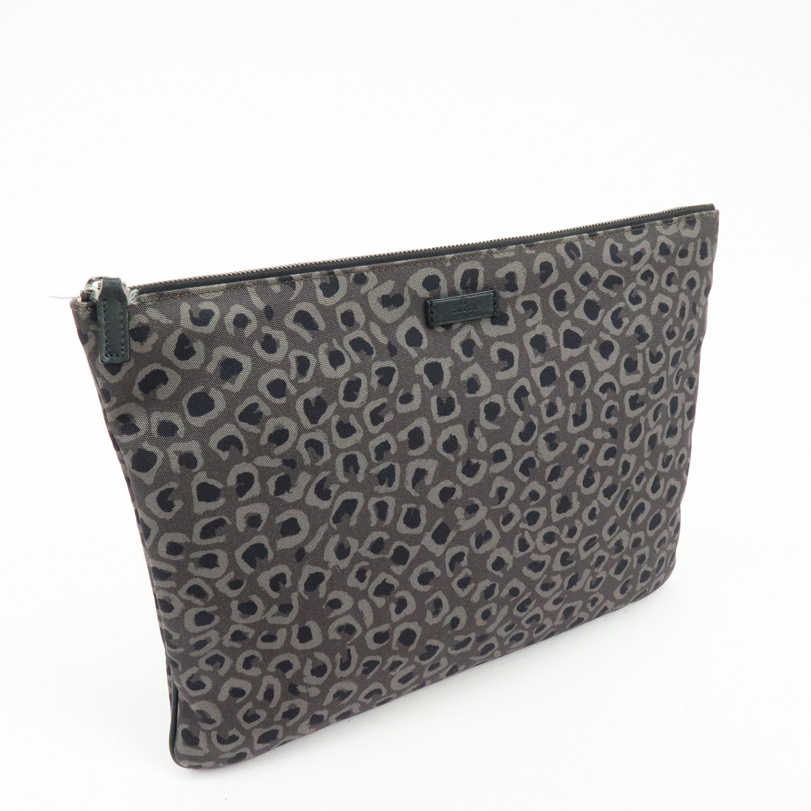 GUCCI Canvas Leather Clutch Bag Leopard Grey Black 353478