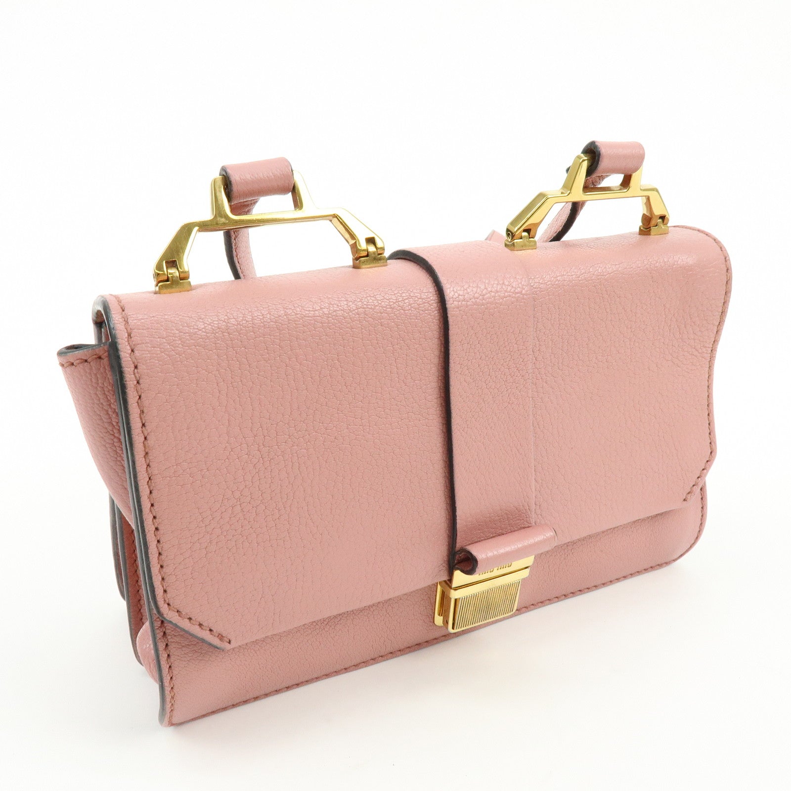 MIU MIU Madras Leather 2Way Bag Hand Bag Shoulder Bag Pink 5BH609