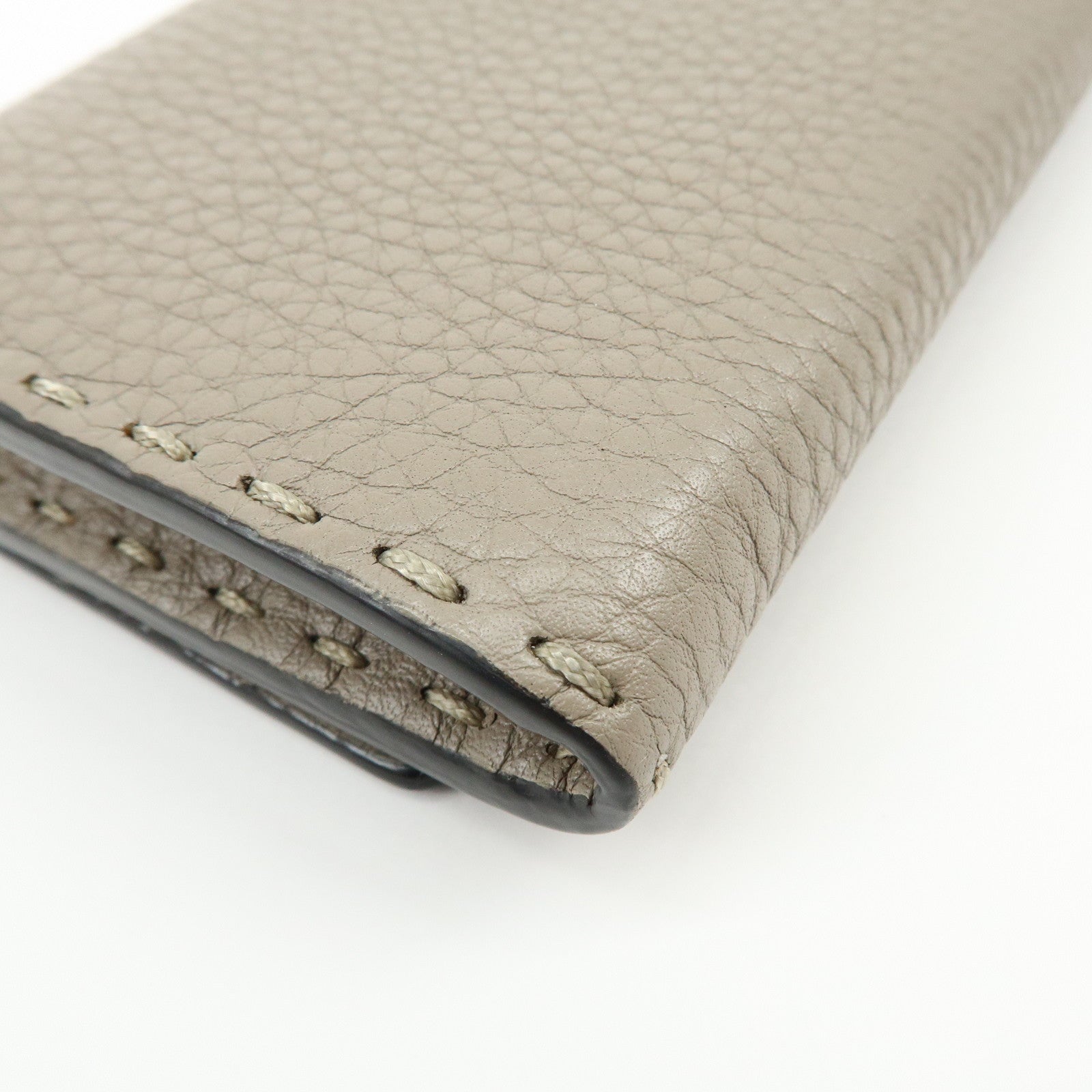 FENDI Selleria Leather Bi-fold Long Wallet Greige 8M0384