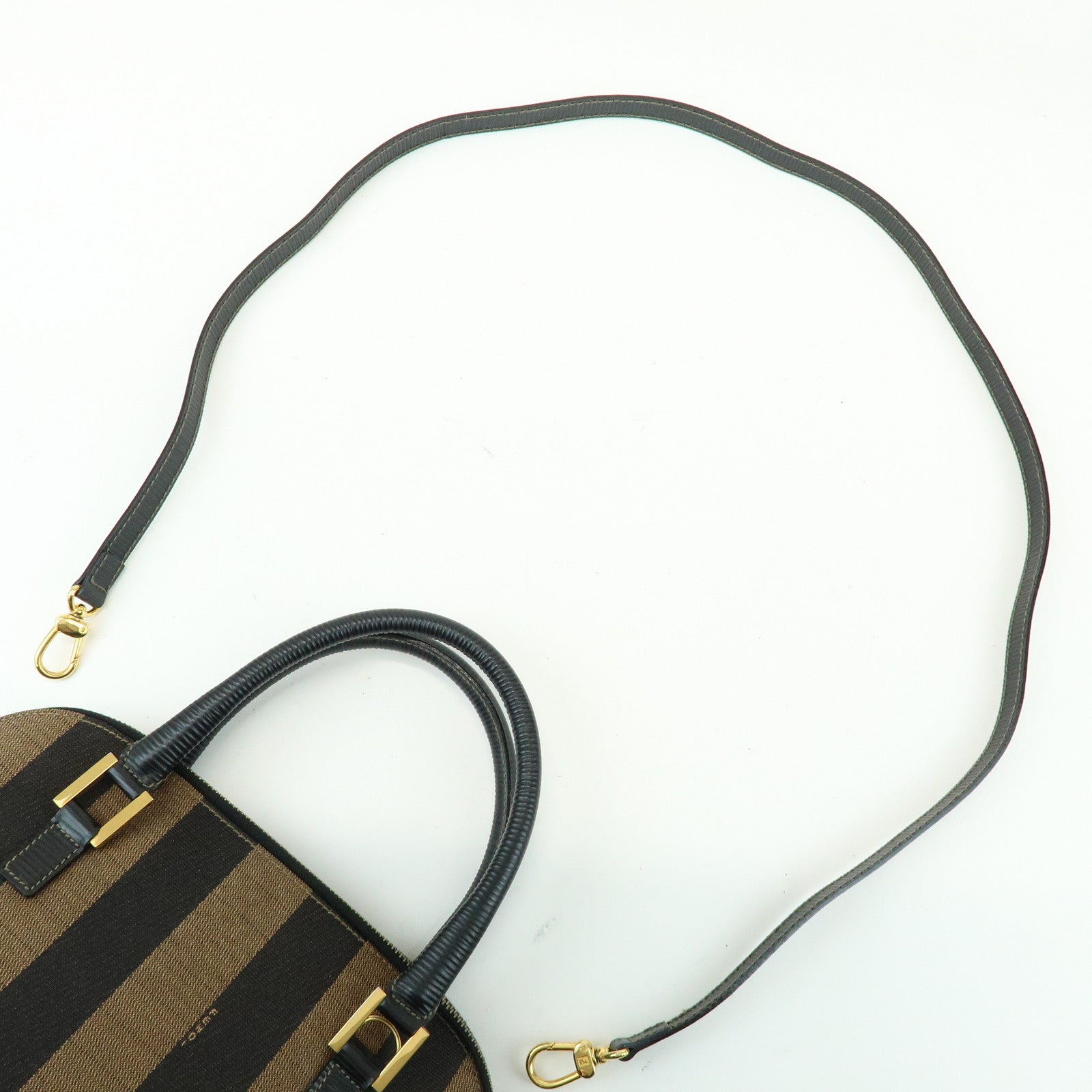 FENDI Pequin Canvas Embossed Leather 2Way Bag Hand Bag Brown
