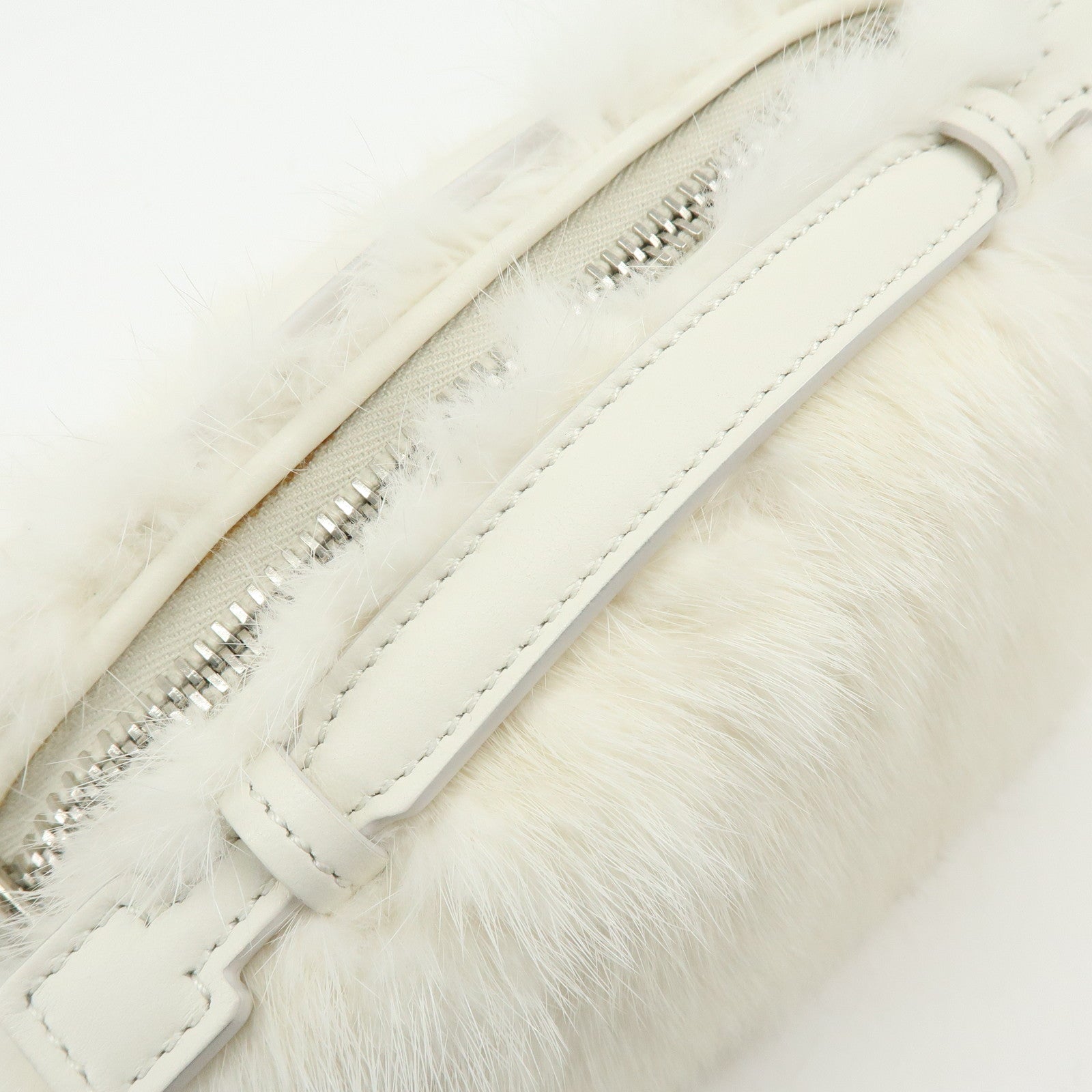 TOD'S Fur Leather 2Way Bag Hand Bag Shoulder Bag White