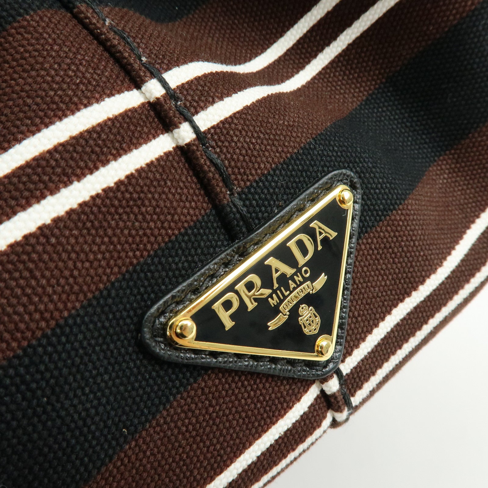 PRADA Canapa Triangle Logo Canvas 2Way Bag Hand Bag Striped B2642B