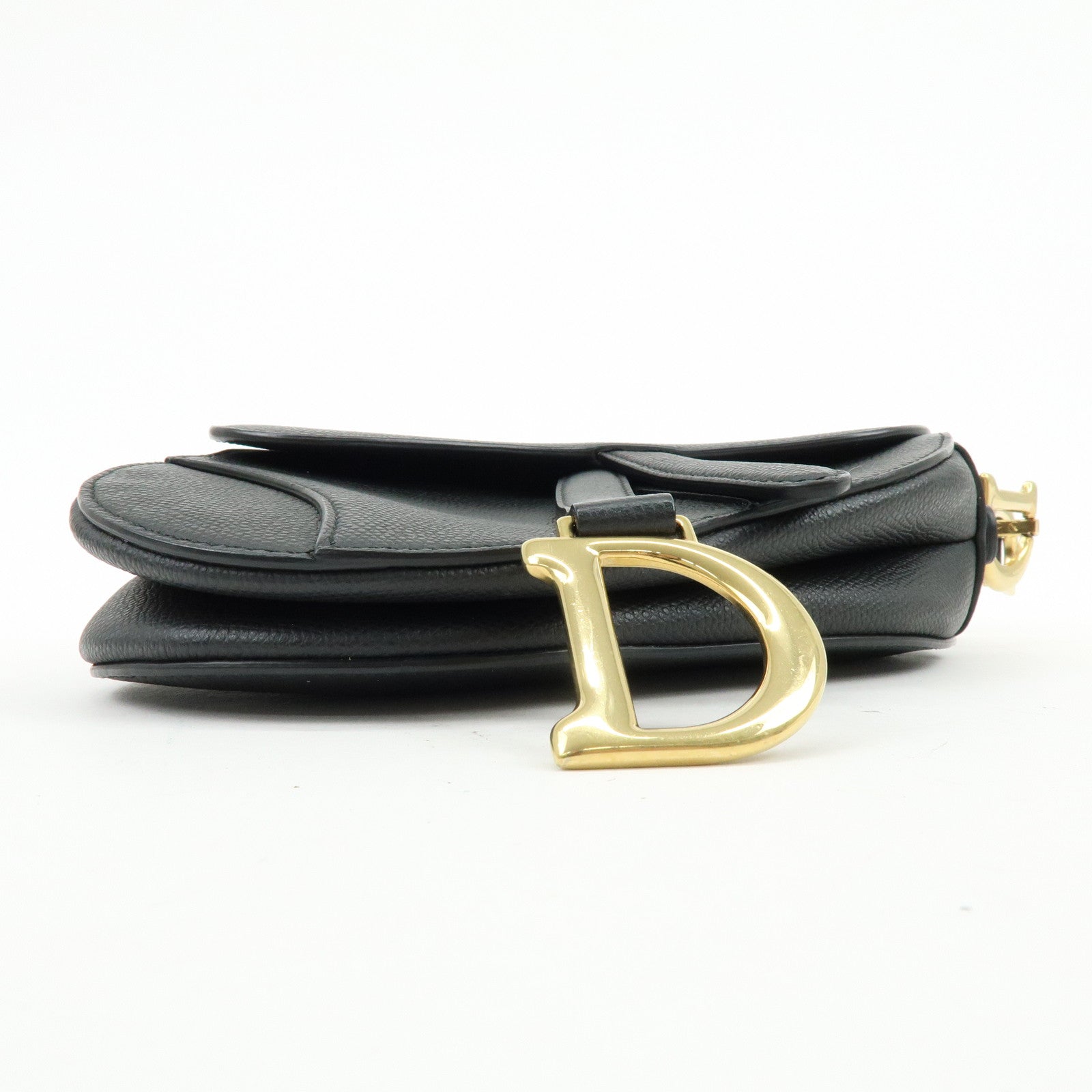 Christian Dior CD Logo Saddle Bag Leather Hand Bag Black