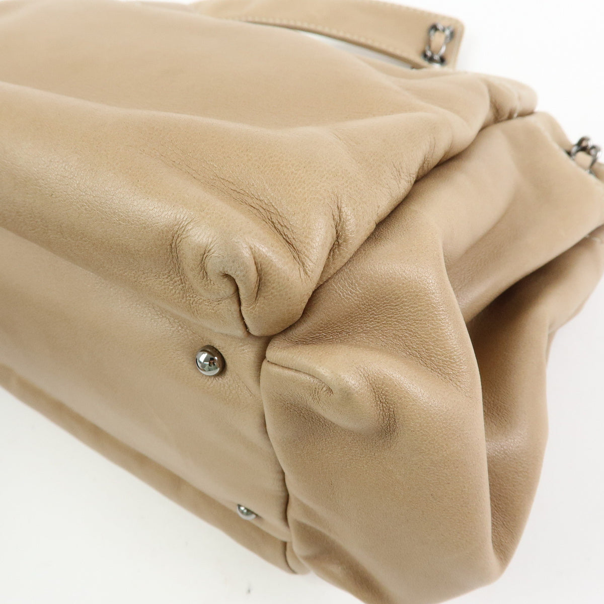 CHANEL LAX Accordion Lamb Skin Chain Shoulder Bag Hand Bag Beige