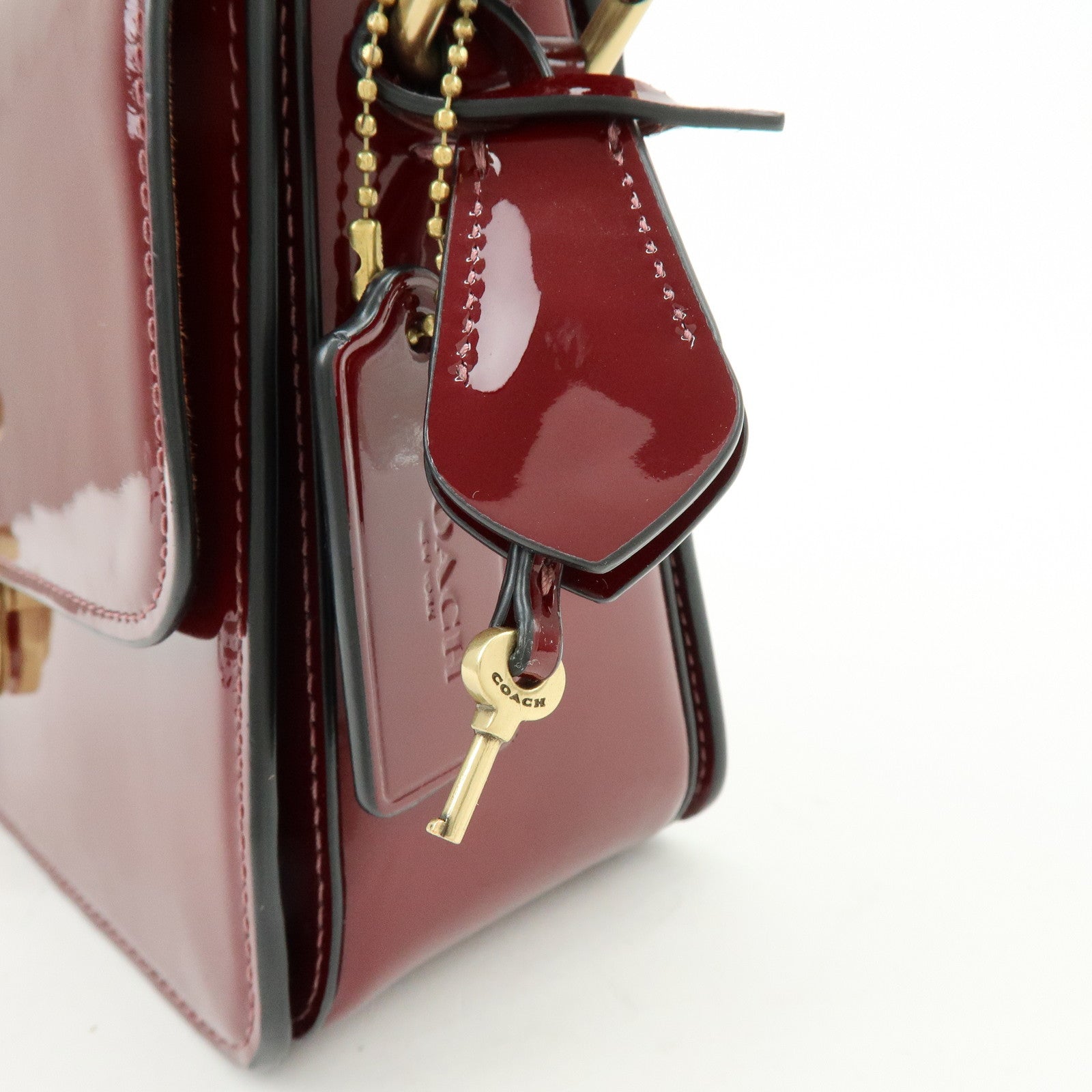 COACH Studio Signature C Patent Leather Shoulder Bag Bordeaux