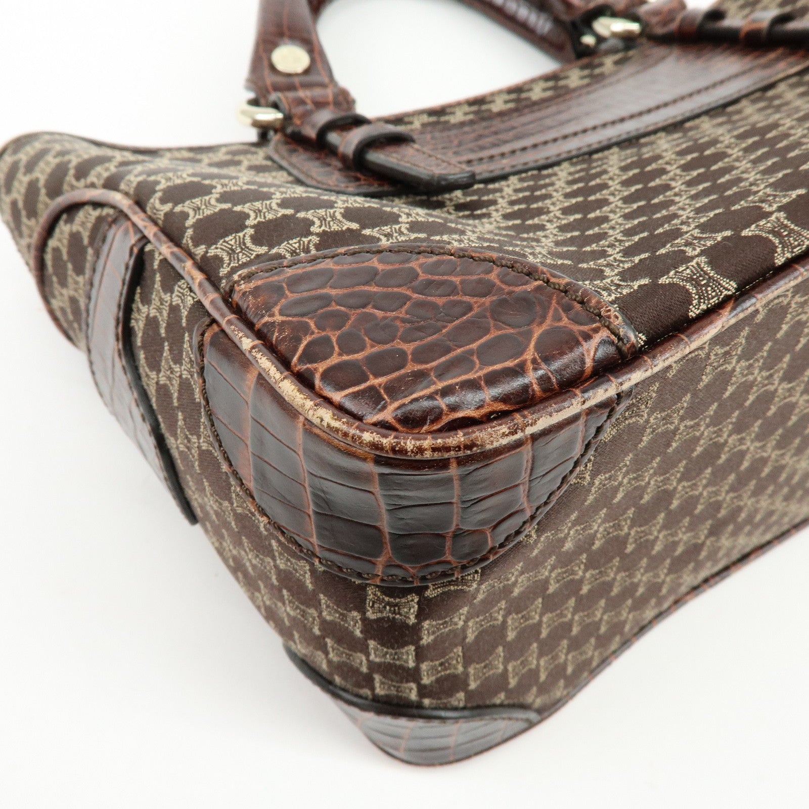 CELINE Macadam Boogie Bag Embossed Leather Canvas Hand Bag Brown