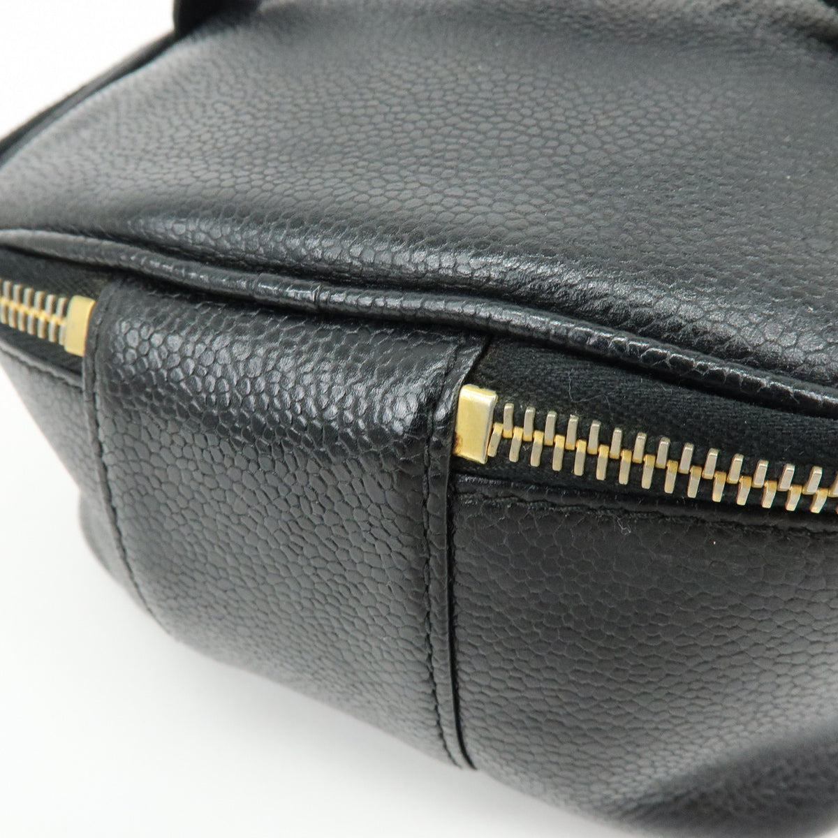 CHANEL COCO Mark Caviarskin Cosmetic Pouch Makeup Case Black