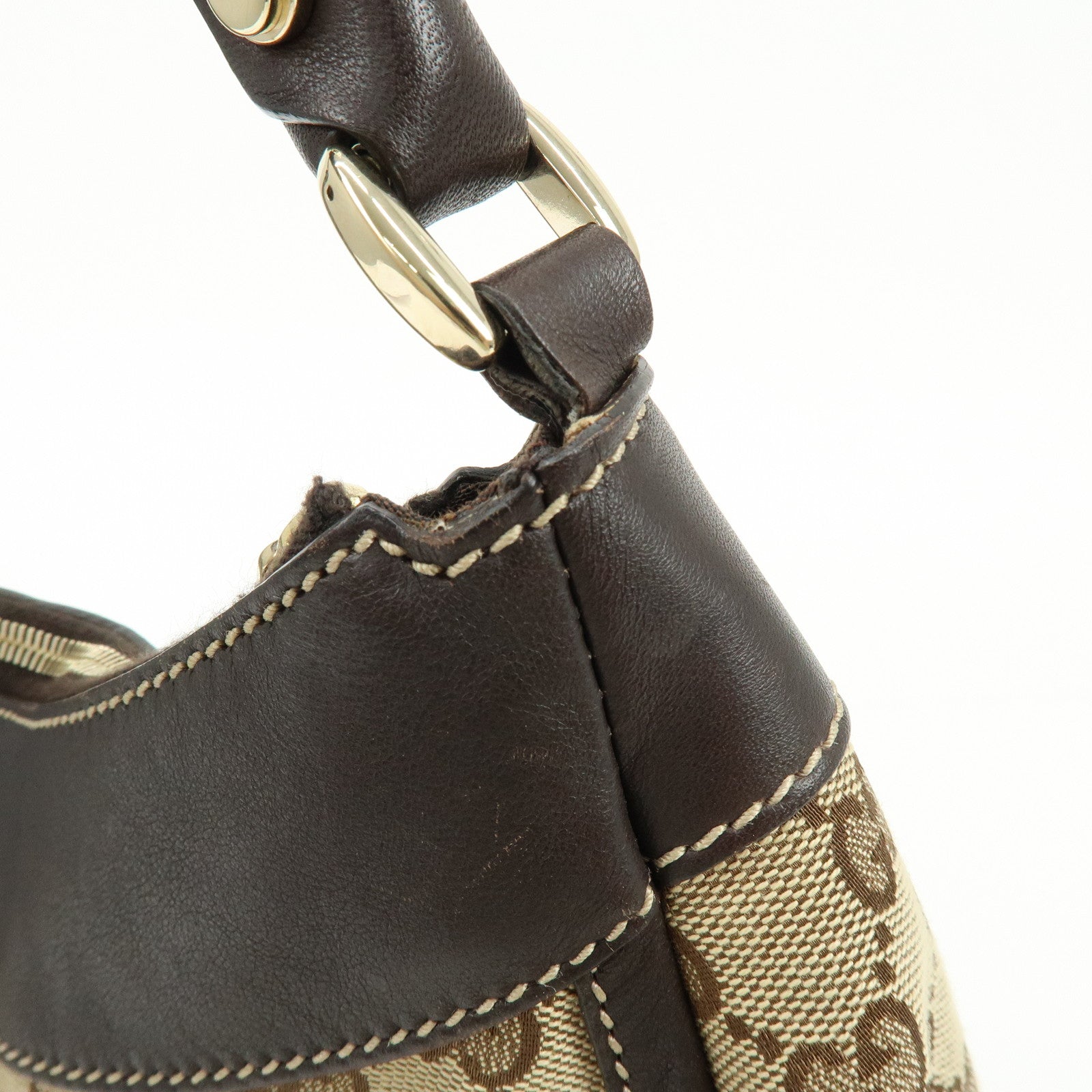 GUCCI Abbey GG Canvas Leather Shoulder Bag Brown Beige 189833