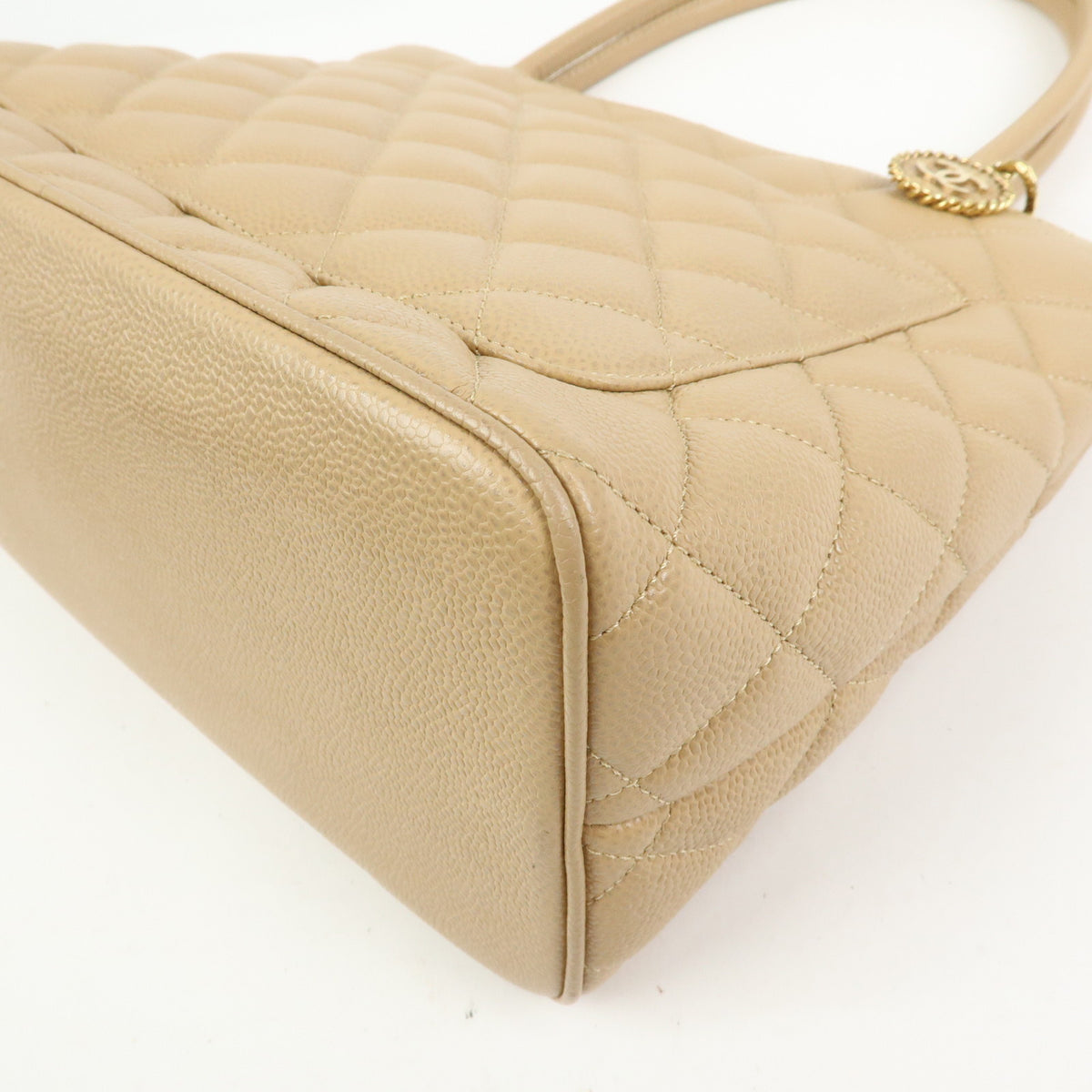 CHANEL Matelasse COCO Mark Caviarskin Medallion Tote Bag Beige A01804