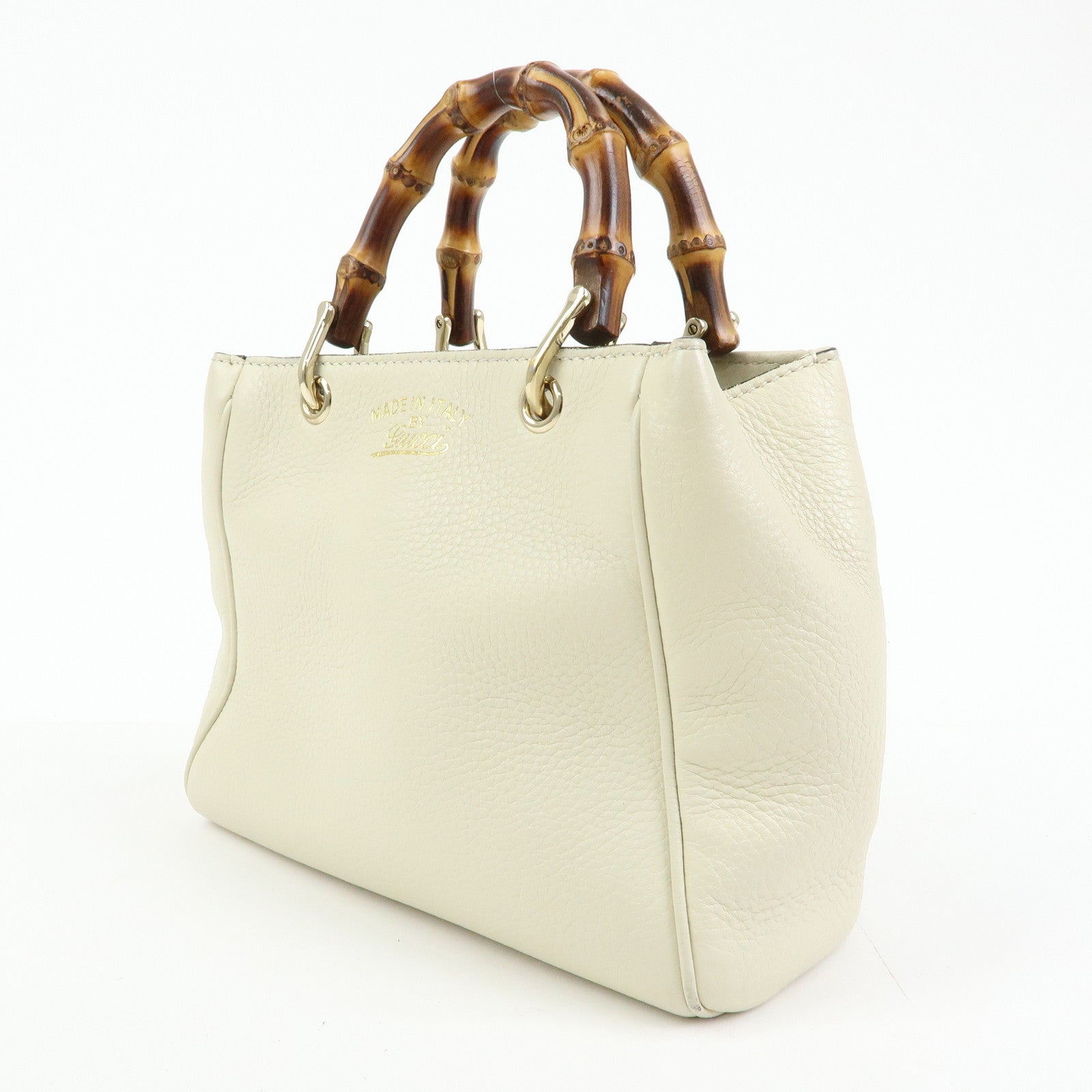 GUCCI Bamboo Mini Shopper Leather 2Way Bag Hand Bag White 368823