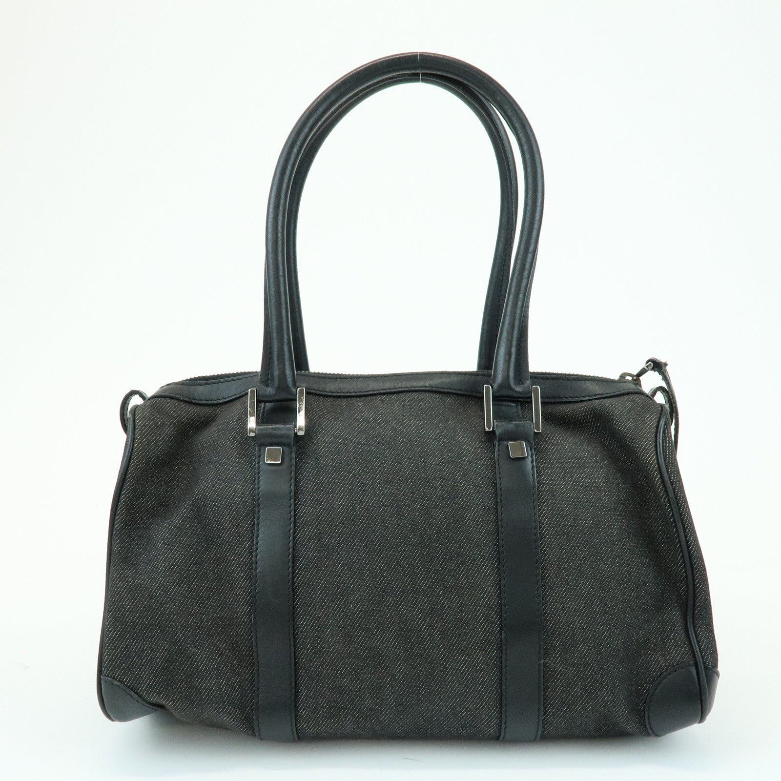 GUCCI Canvas Leather Boston Bag Hand Bag Black Dark Grey 30458