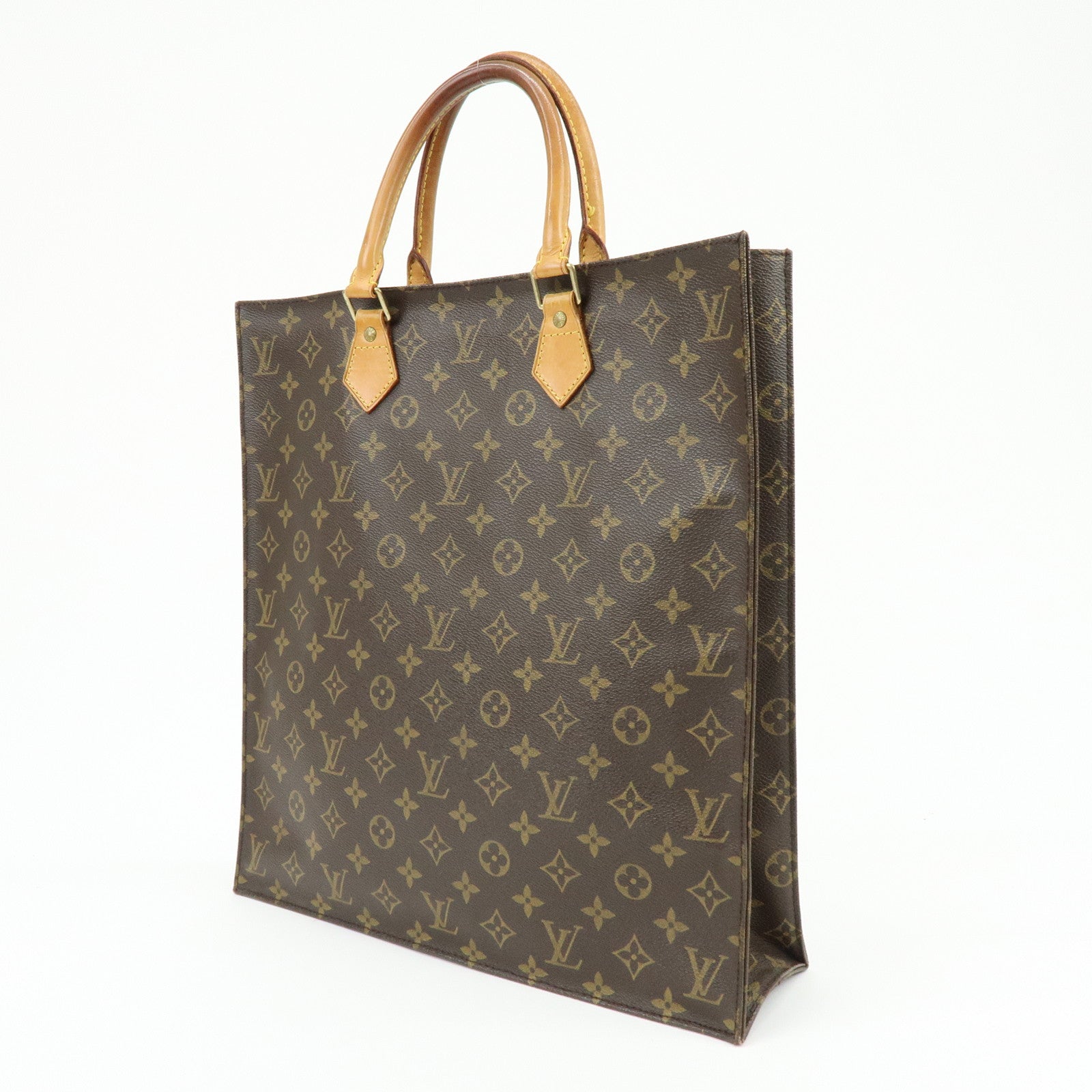 Louis Vuitton Monogram Sac Plat Tote Bag Hand Bag Brown M51140
