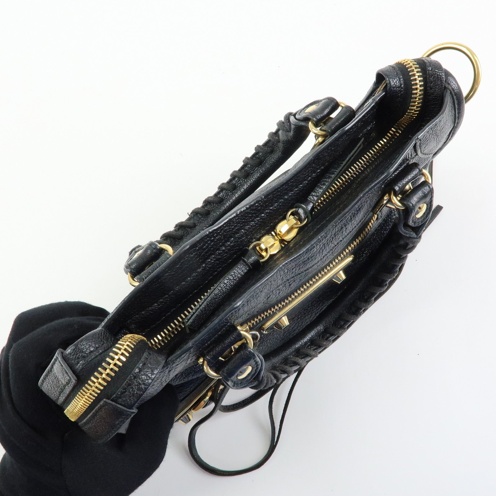 BALENCIAGA Classic Mini City Leather 2Way Bag Hand Bag Black 390160