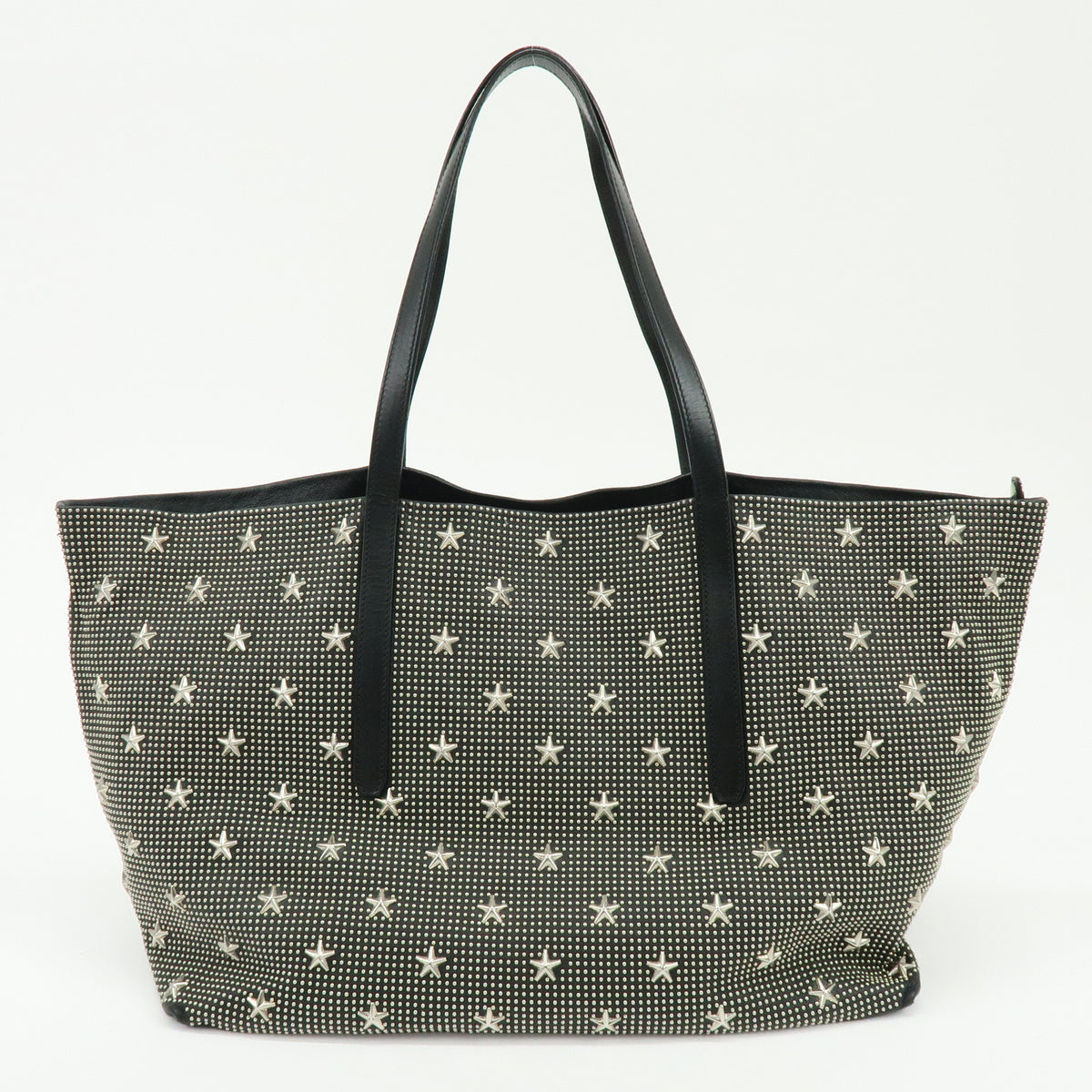 JIMMY CHOO Leather PIMLICO Star Studs Tote Bag Shoulder Bag Black