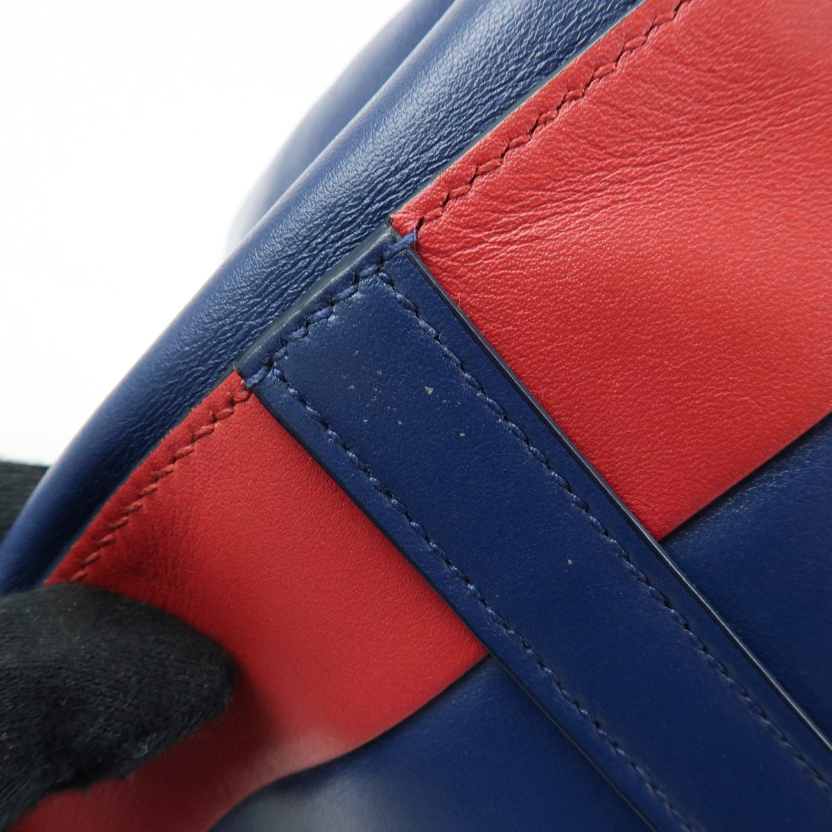 PRADA Triangle Logo Leather Tote Bag Shoulder Bag Blue White Red